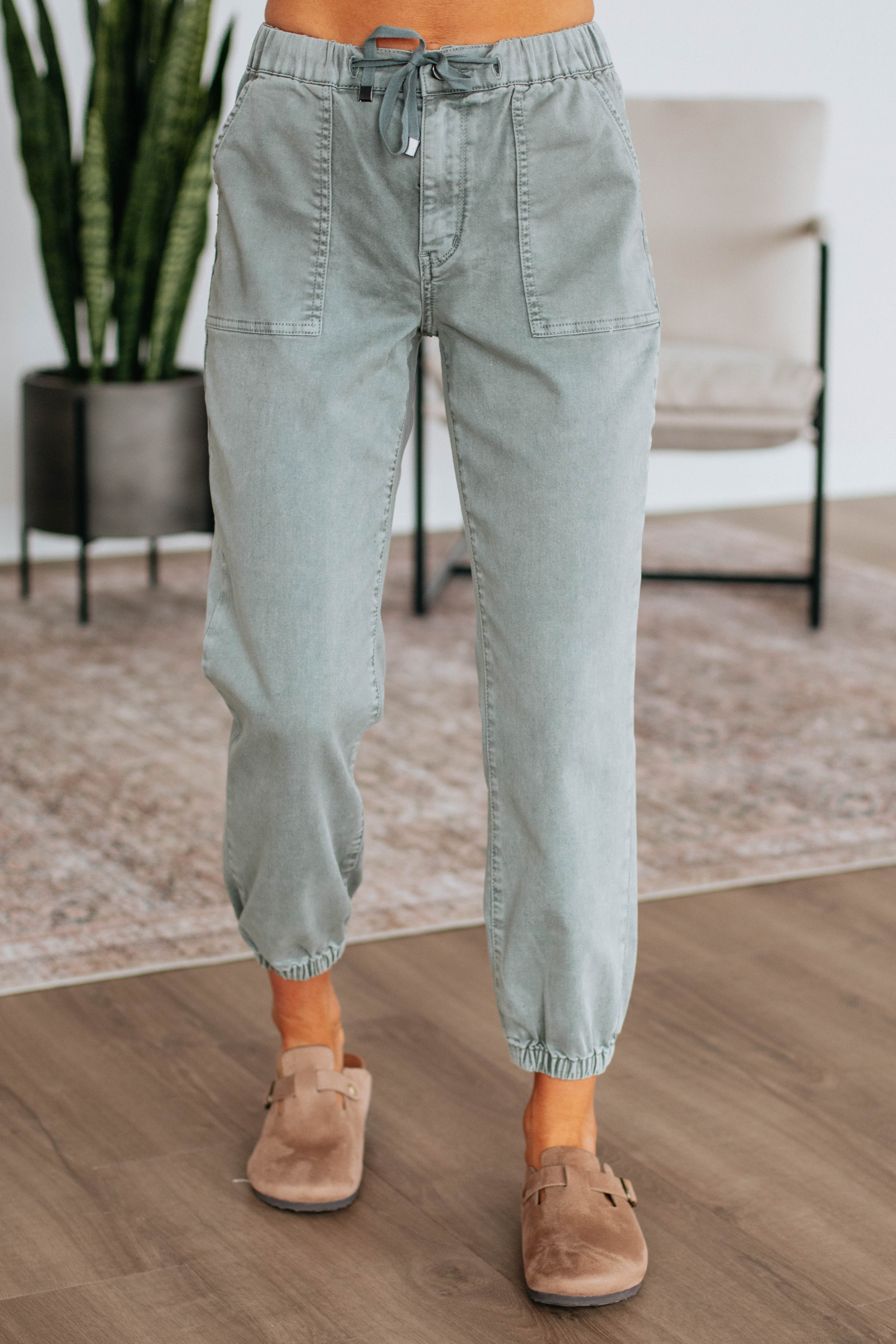 Drea Mica Joggers for Women - Soft Dusty Sage Green Lounge Pants - Comfortable Casual Wear for Yoga, Running, and Home Relaxation