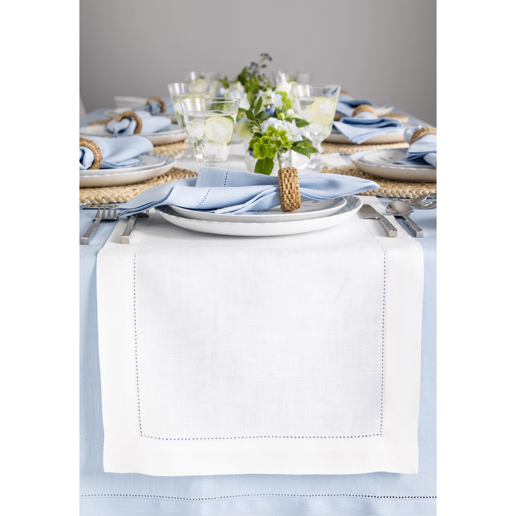 Solino Home 100% Pure Linen Table Runner - 16 x 90 Inch Classic Hemstitch White Dining Table Cloth for Wedding, Party & Holiday Decor | Perfect for Spring, Easter, Mother's Day & Everyday Elegance