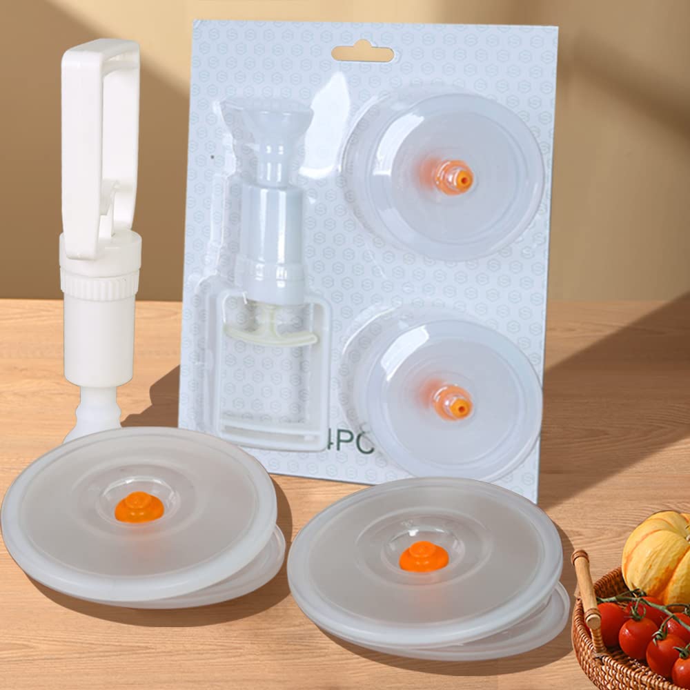 100mm Vacuum Sealing Lids - BPA-Free Reusable Jar Lids for Food Preservation - Fits All 100mm Outer Diameter Jars - Includes 4 Lids & Air Pump - Perfect for Canning, Meal Prep & Extending Food Freshness