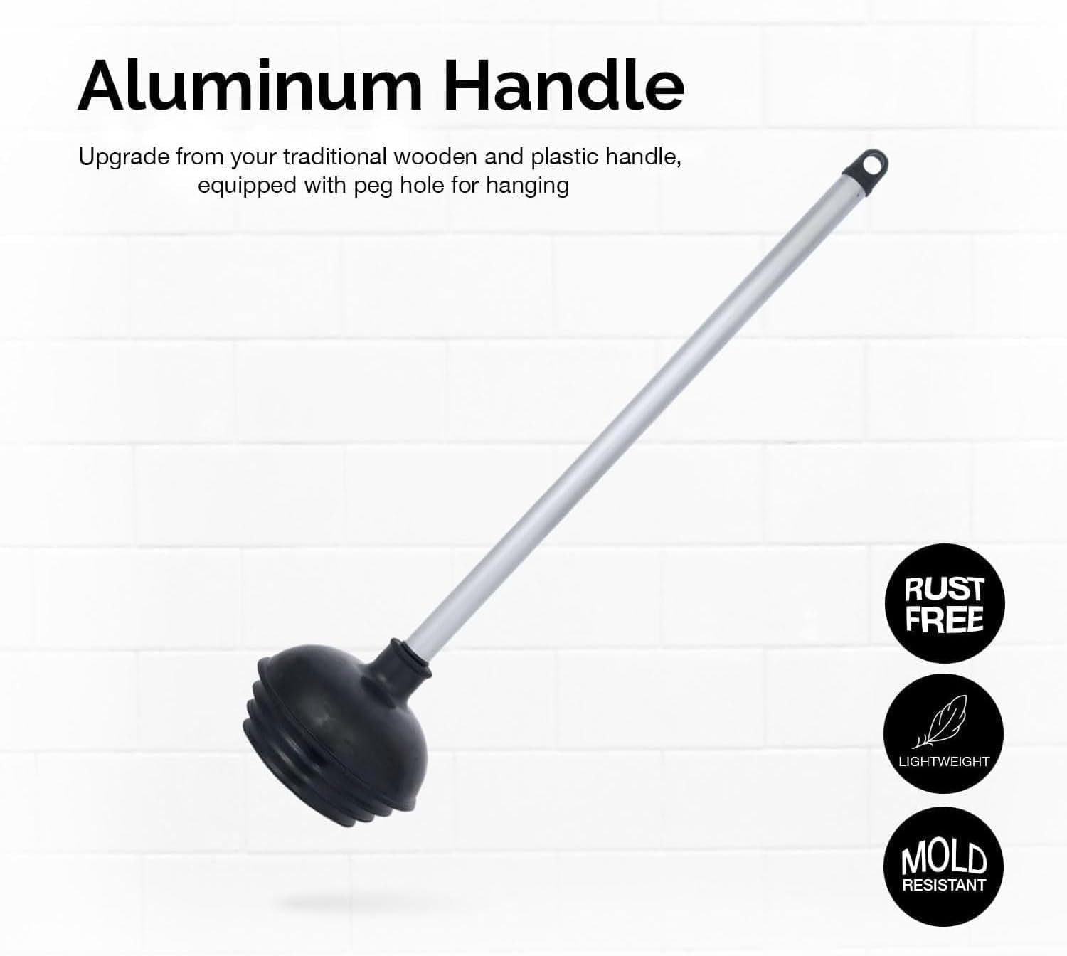 NEIKO 60166A Heavy-Duty Toilet Plunger with Patented All-Angle Design & Aluminum Handle | Bathroom Essential for Clog Removal | Black 1-Pack | Perfect for Home, Office & RV Use