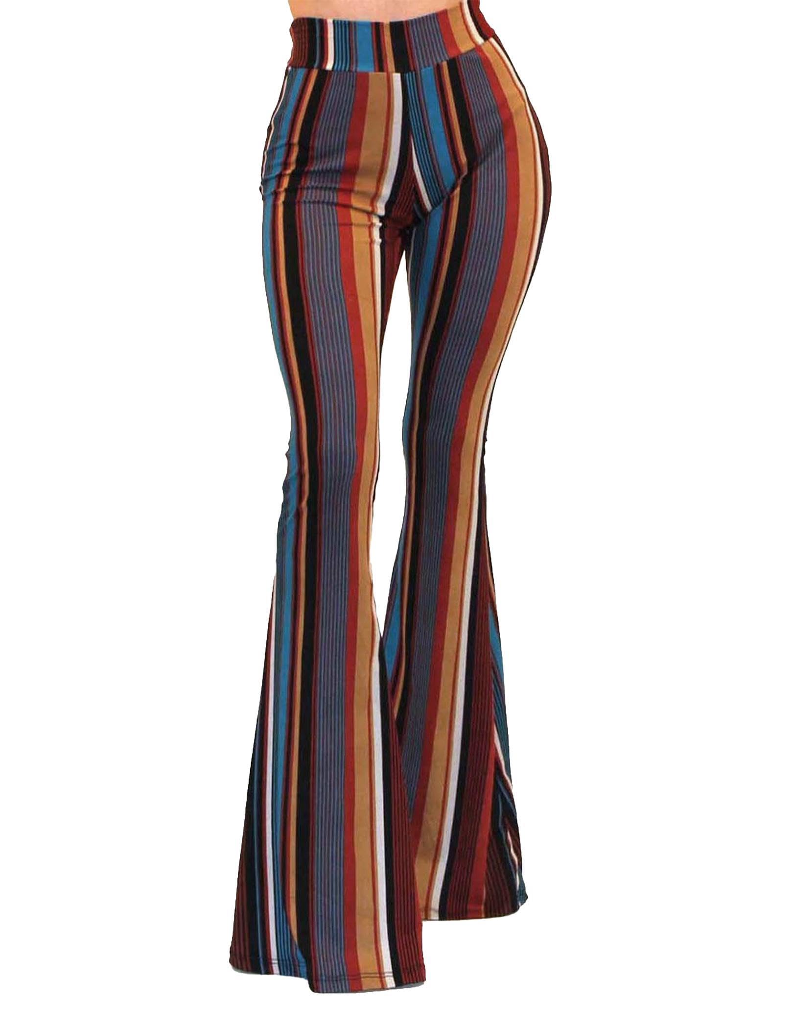 Women's Sexy High Waisted Flare Pants - Boho Printed Stretchy Bell Bottom Leggings for Casual Wear & Party Outfits | Comfortable Retro 70s Style Yoga Pants