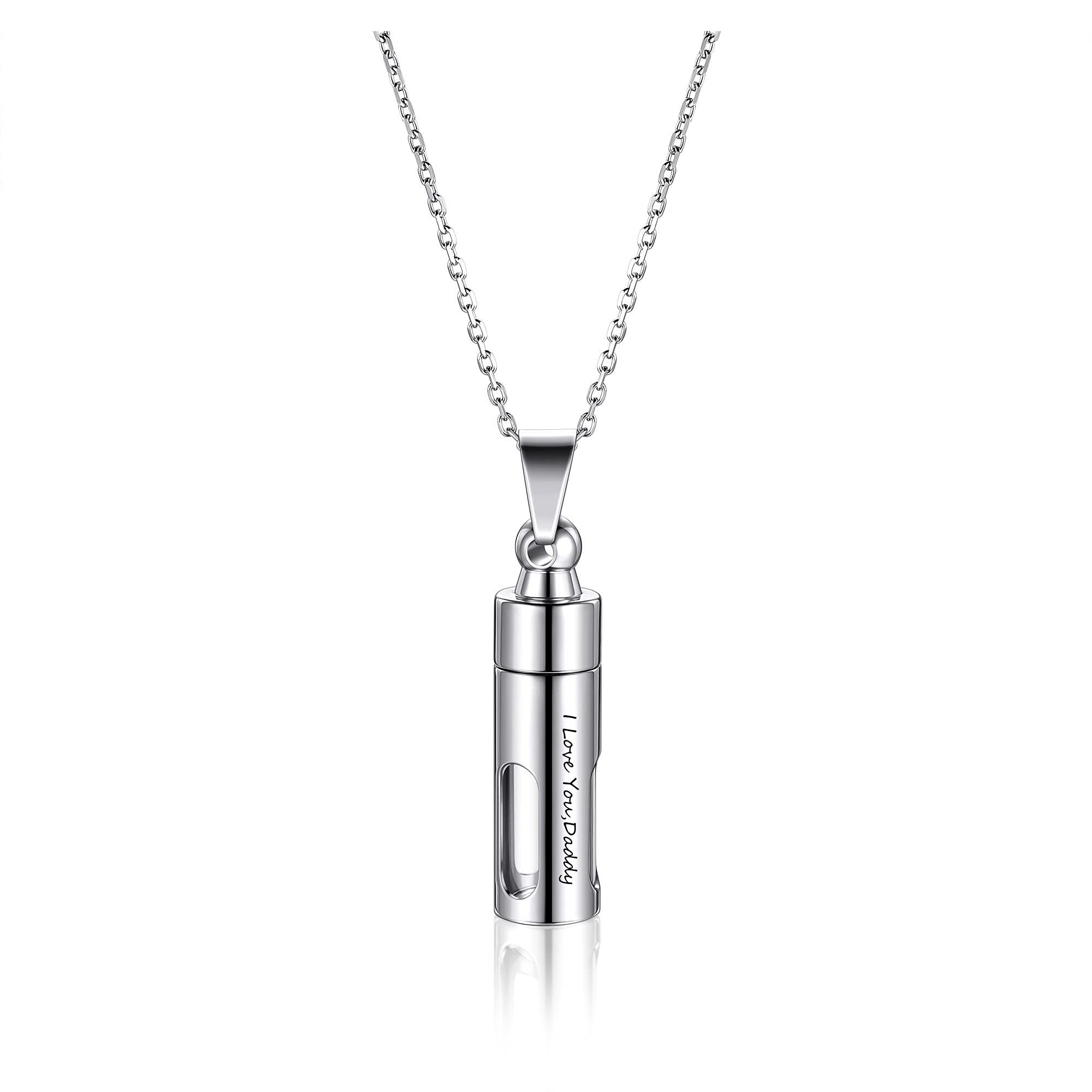 Personalized Memorial Necklace for Ashes - Engravable Stainless Steel Cremation Jewelry with Filling Kit & Gift Box - Perfect for Keeping Loved Ones Close in Heartfelt Remembrance