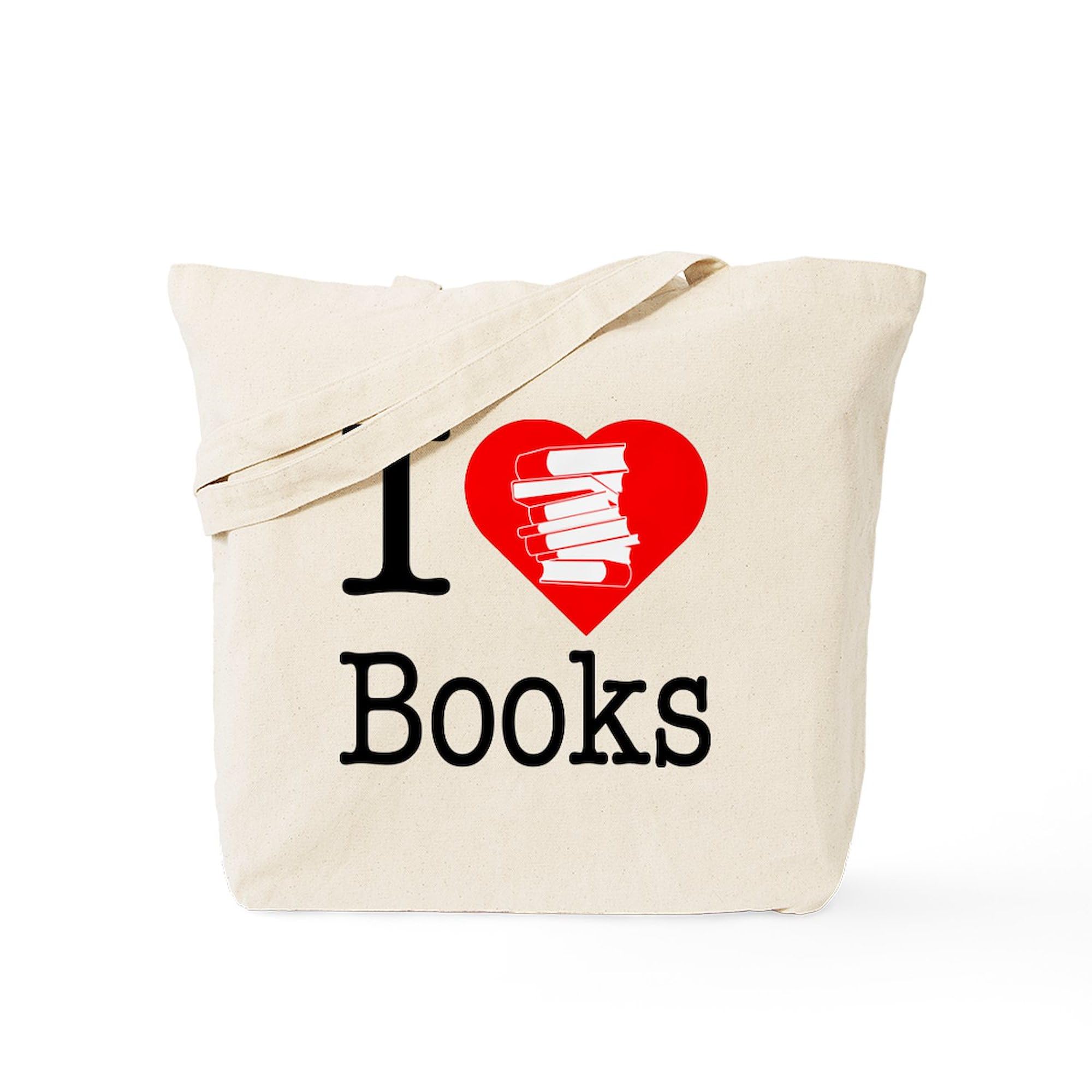 I Heart Books Tote Bag - Natural Canvas Reusable Shopping Bag for Book Lovers | Eco-Friendly Grocery Bag, Library Tote & Bookstore Shopping Bag