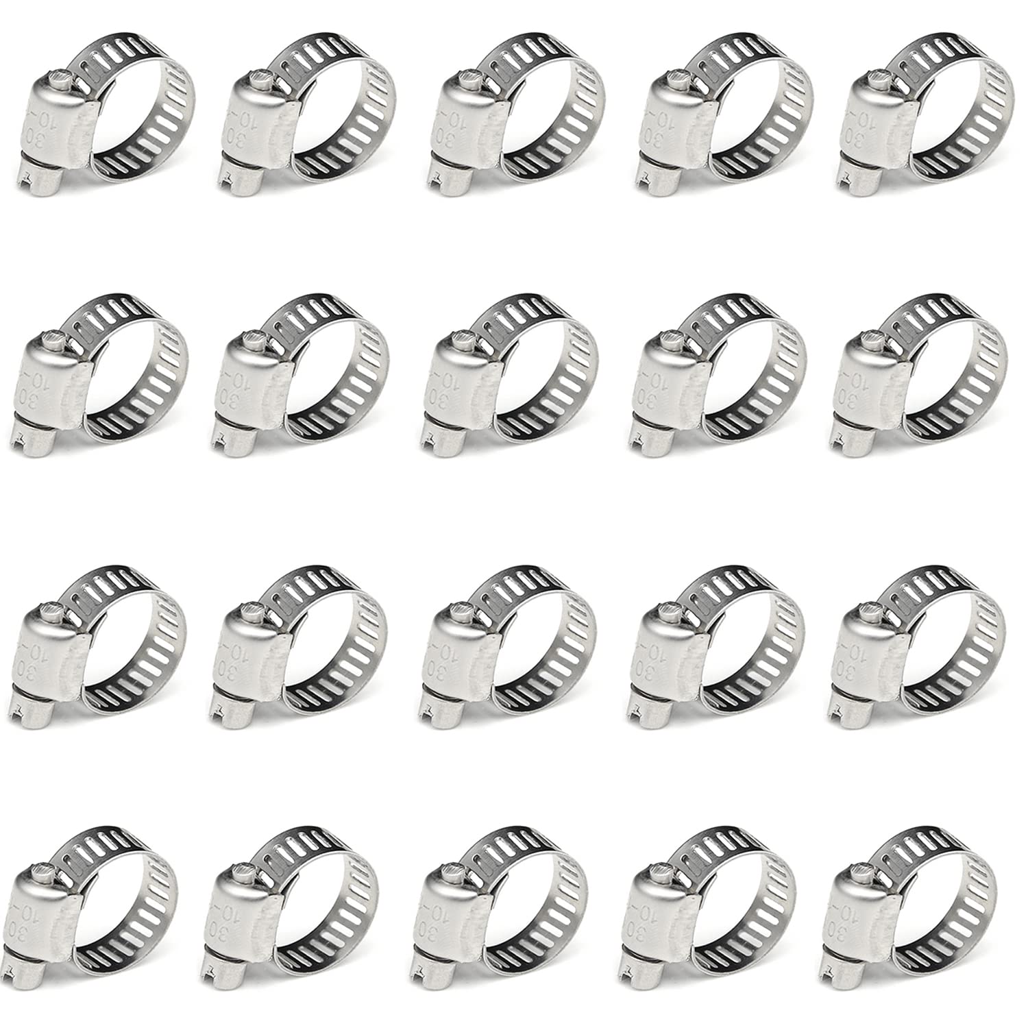 20Pcs 304 Stainless Steel Hose Clamps 10-16mm for Plumbing & Automotive