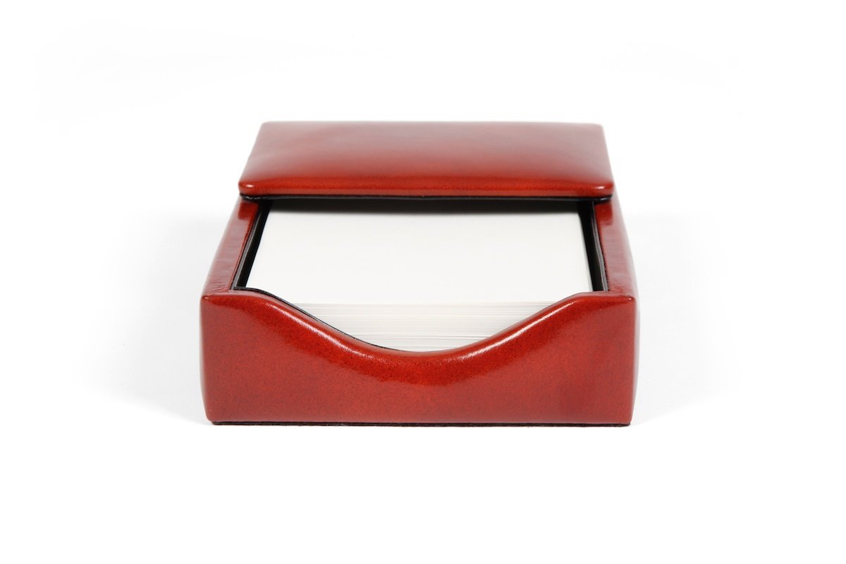 Bosca Old Leather Flip Top Memo Box - Vintage Amber Leather Stationery Organizer for Home & Office Desk | Perfect for Notes, Cards & Keepsakes