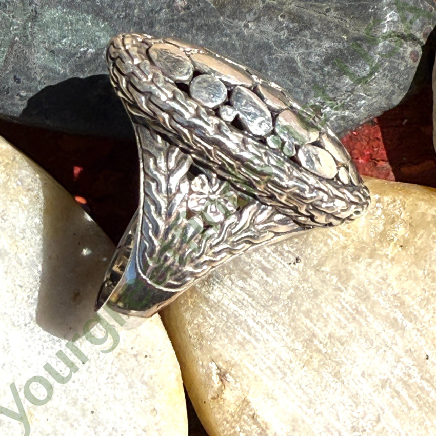 Sterling Silver Pebble & Flower Ring for Women - Size 9.5 - Elegant Nature-Inspired Jewelry for Everyday Wear, Date Nights & Special Occasions