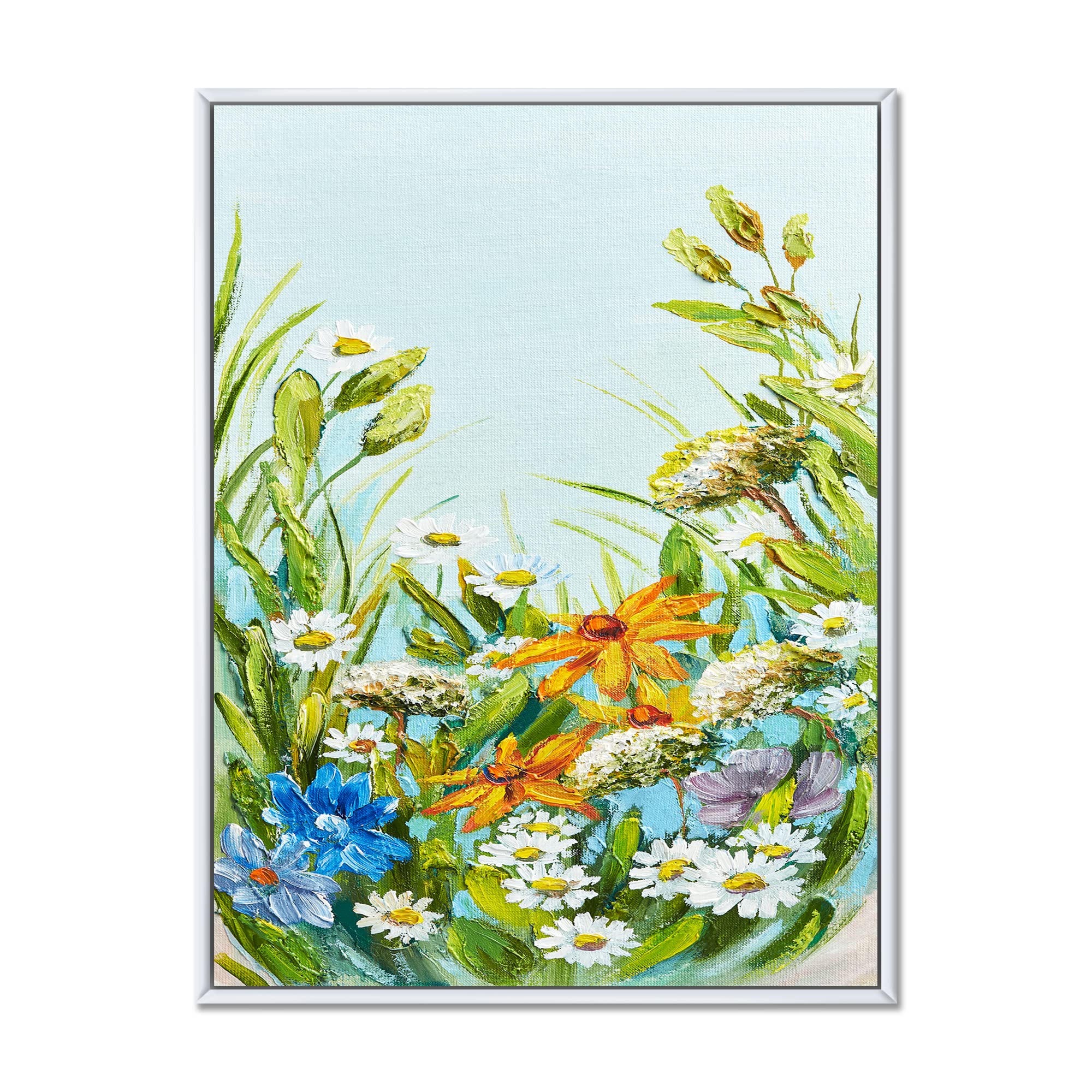 DesignQ Still Life of Colorful Wildflowers II - Traditional Framed Canvas Wall Art Print for Home & Office Decor | Floral Painting | Ready to Hang
