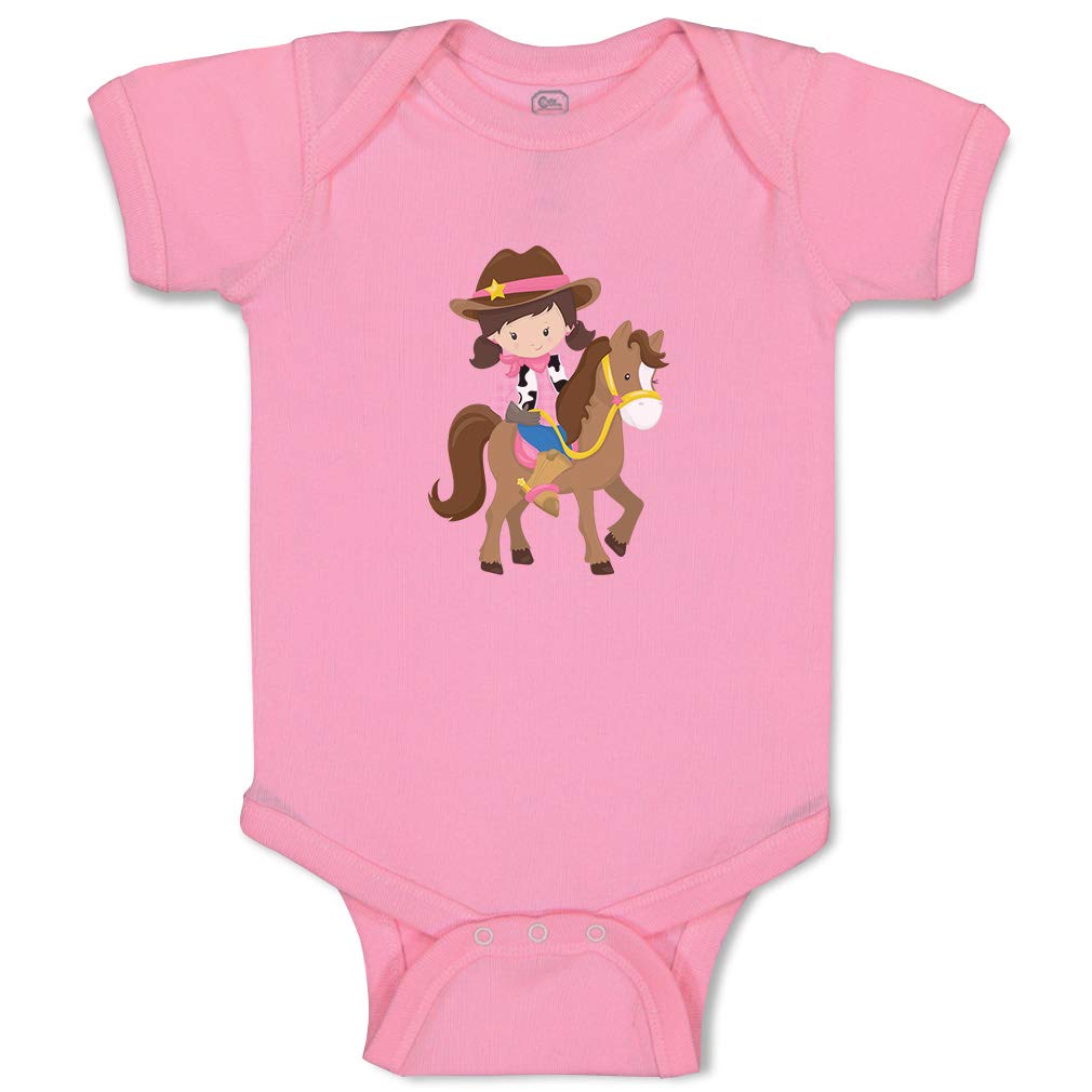 Cute Cowgirl Baby Bodysuit - Brown Horse Cotton Outfit for Boys & Girls | Western Style Baby Clothes