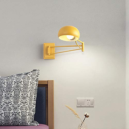Macron Dome Swing Arm Wall Lamp - Metallic Single Bulb Wall Light for Living Room, Bedroom, Study & Corridor - Adjustable Yellow Wall Sconce for Reading & Ambient Lighting