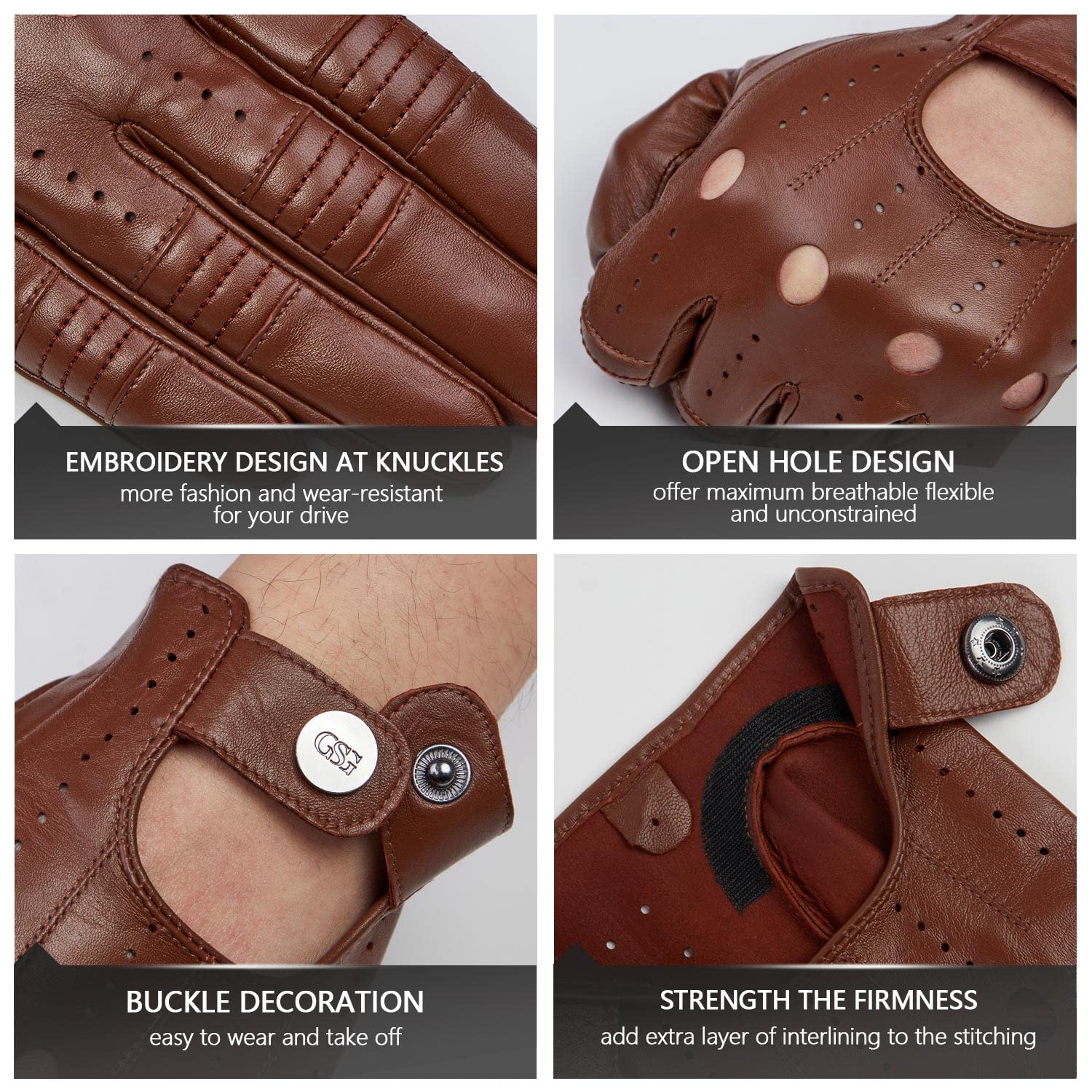 GSG Men's Genuine Sheepskin Leather Gloves - Black Driving, Cycling & Motorcycle Gloves with Touchscreen Compatibility - Perfect for Winter Commuting, Outdoor Sports & Casual Wear