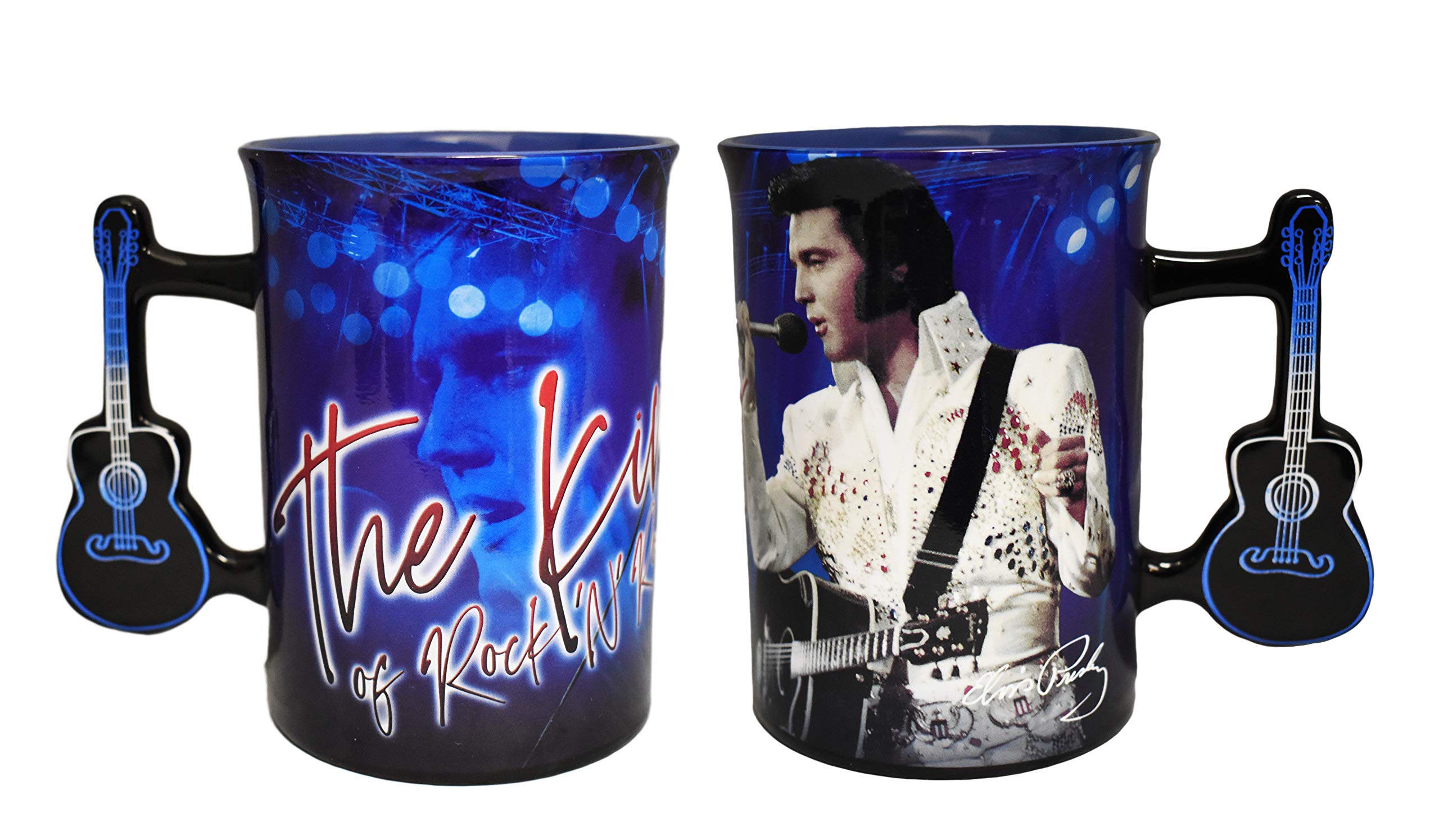 Elvis Presley Ceramic Coffee Mug with Guitar-Shaped Handle - 16oz White Jumpsuit Design Collector's Cup for Elvis Fans - Perfect for Morning Coffee, Office Use & Gift for Music Lovers