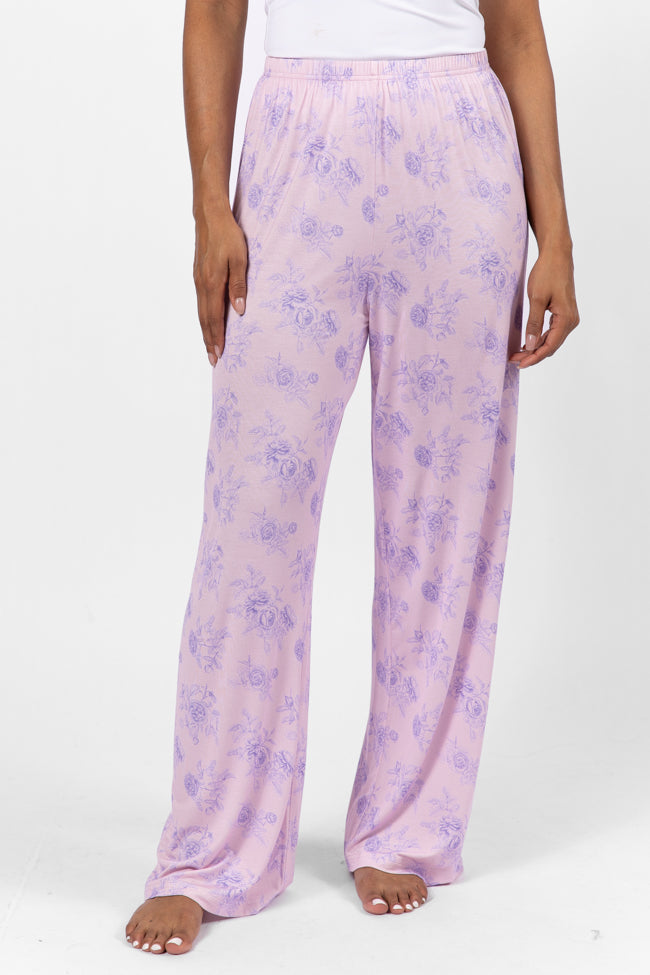 Sweet Dreams In Purple Floral Fantasy Pajama Pants - Soft & Comfortable Women's Sleepwear for Lounge & Bedtime - Final Sale