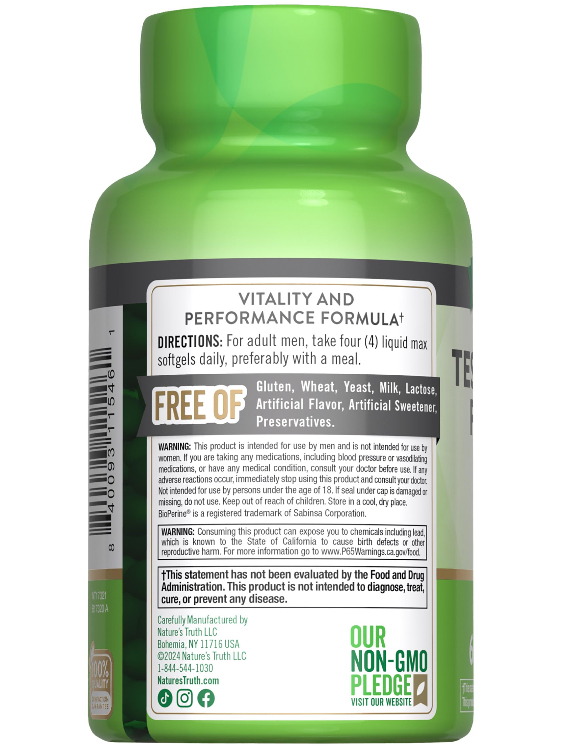 Nature's Truth Testosterone Booster for Men - 60 Softgels | Non-GMO, Gluten Free Supplement | Supports Energy, Muscle Growth & Vitality | Ideal for Fitness, Workout & Active Lifestyle