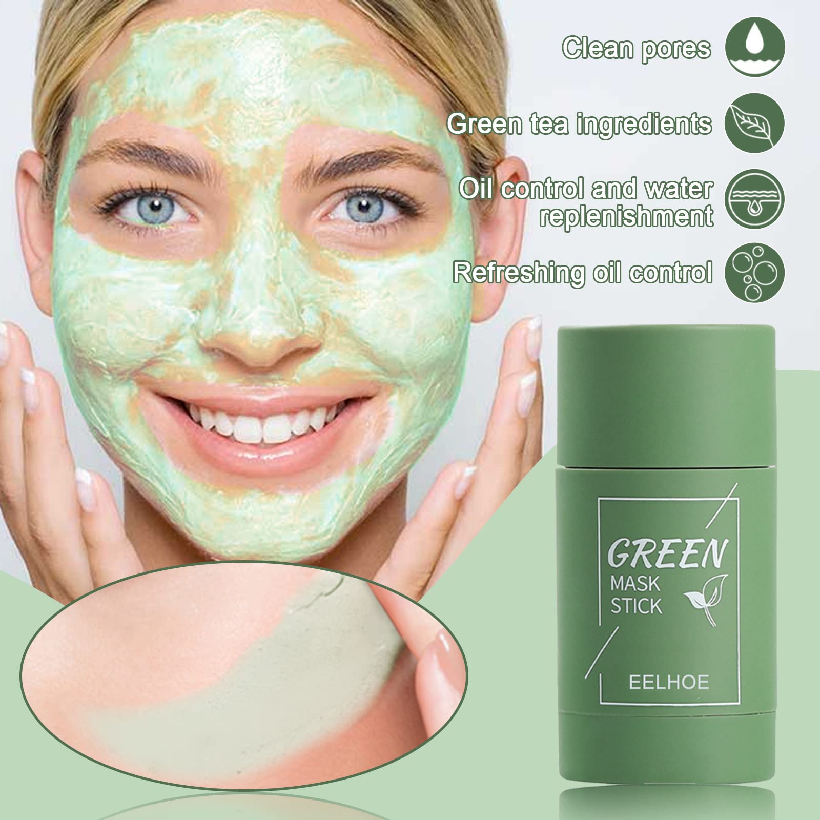 Green Tea Clay Mask Stick for Face - Deep Pore Cleansing with Green Tea Extract | Oil Control & Moisturizing Skincare for Men & Women | Perfect for Acne-Prone Skin & Blackhead Removal | At-Home Spa Treatment