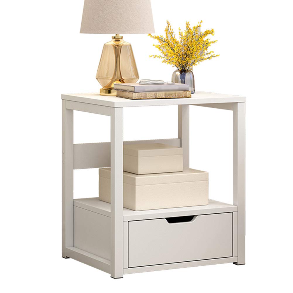 White Wooden Nightstand Bedside Table with Storage Shelves - Stackable End Table for Bedroom, Living Room, Coffee Table & Office Filing Cabinet - GAOFENG