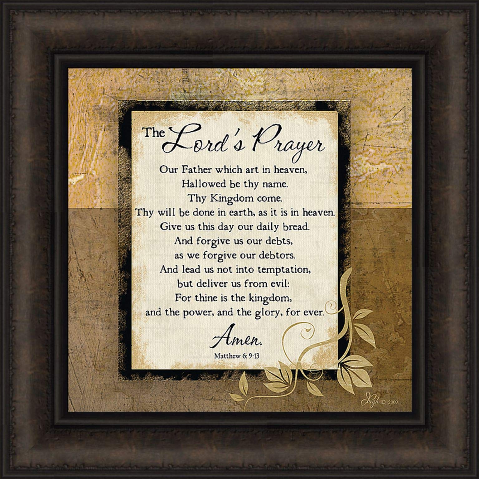 Jennifer Pugh Framed Lord's Prayer Wall Art - 16x16 Rustic Brown Bible Décor for Home & Church