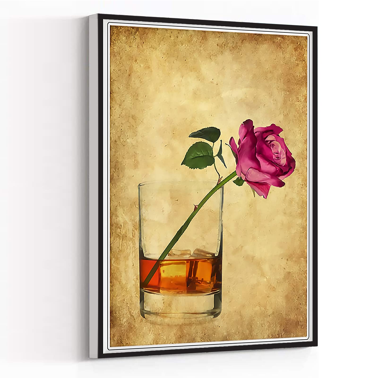 Scotch Bourbon Wall Art Canvas - 12''X18'' Framed Modern Floral Decor for Office, Bedroom, Bathroom & Living Room | Chic Home Decor for Men & Women | Perfect Gift Idea for Whiskey Lovers & Alcohol Enthusiasts