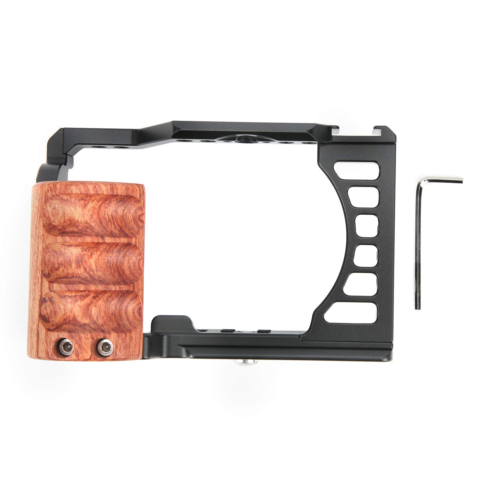 Professional Vlog Camera Cage for Sony A7C - Video Stabilizer Shooting Cage Kit with Ergonomic Wooden Handle Grip, 1/4in & 3/8in Screw Holes, Cold Shoe Mount - Perfect for YouTube Vlogging, Travel Filming & Content Creation