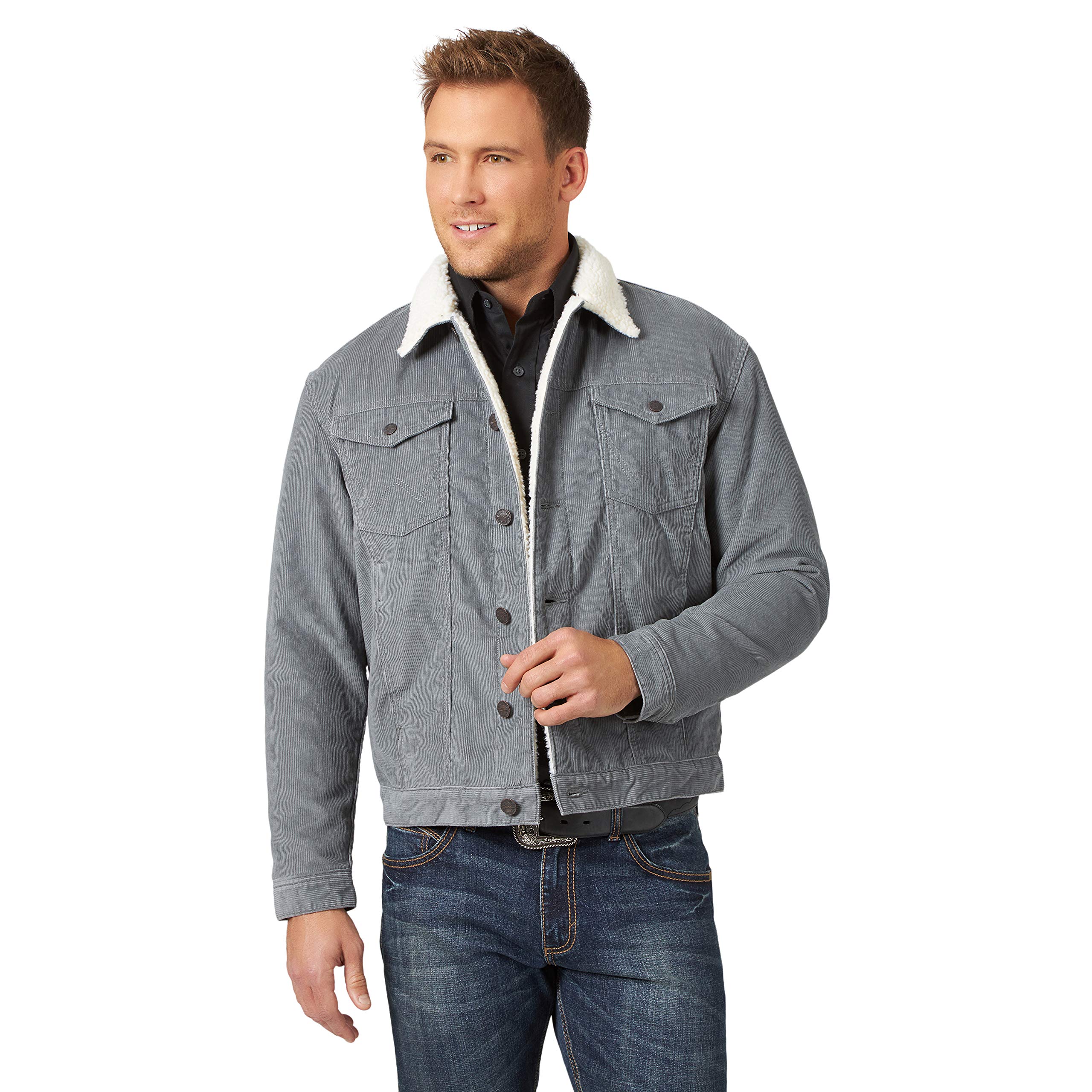 Wrangler Men's Western Sherpa Lined Denim Trucker Jacket - Warm Winter Coat for Casual Wear & Outdoor Activities