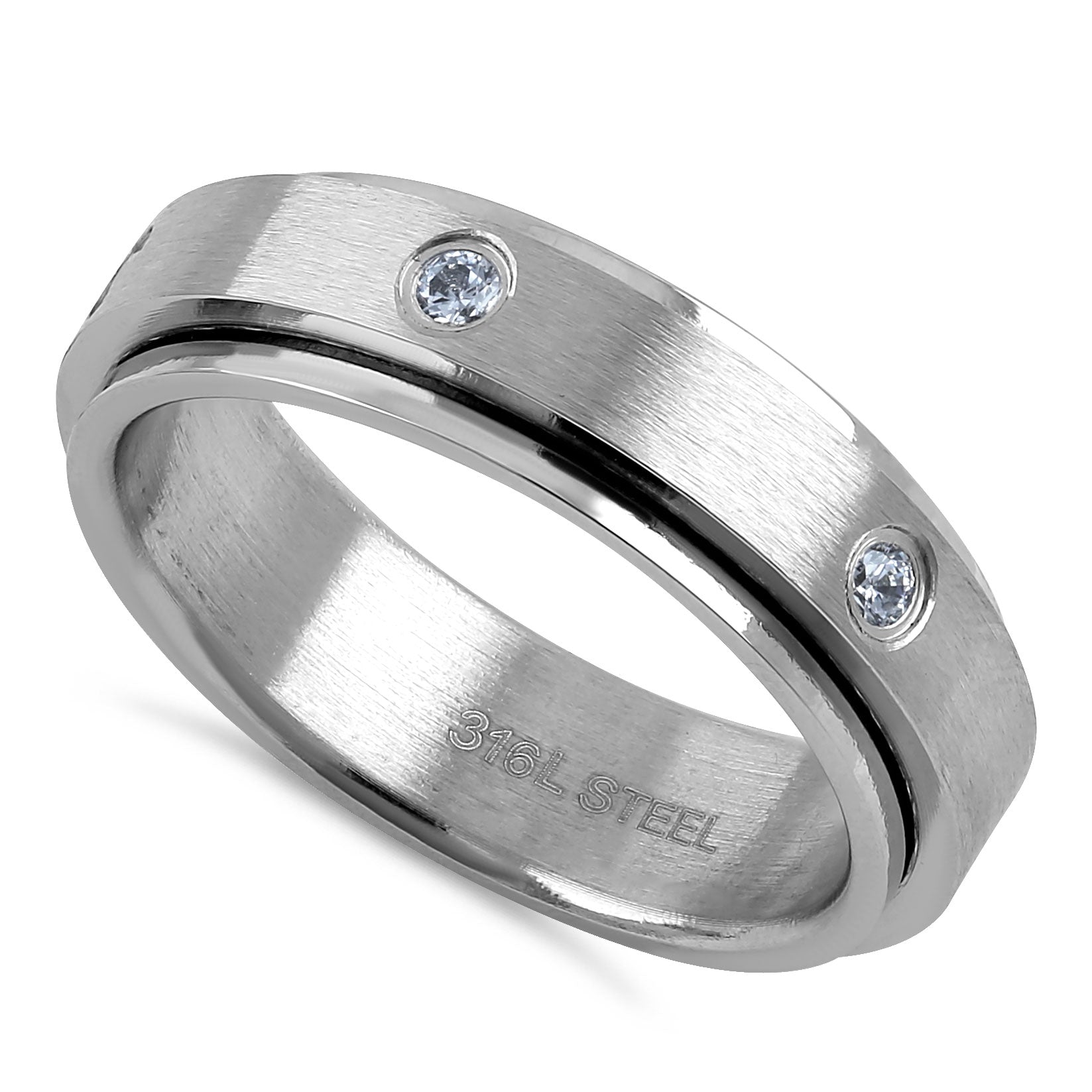 Stainless Steel Spinner Ring with CZ Stones - Adjustable Band for Anxiety Relief, Fidget Toy & Fashion Jewelry - Perfect for Stress Relief, Focus & Everyday Wear