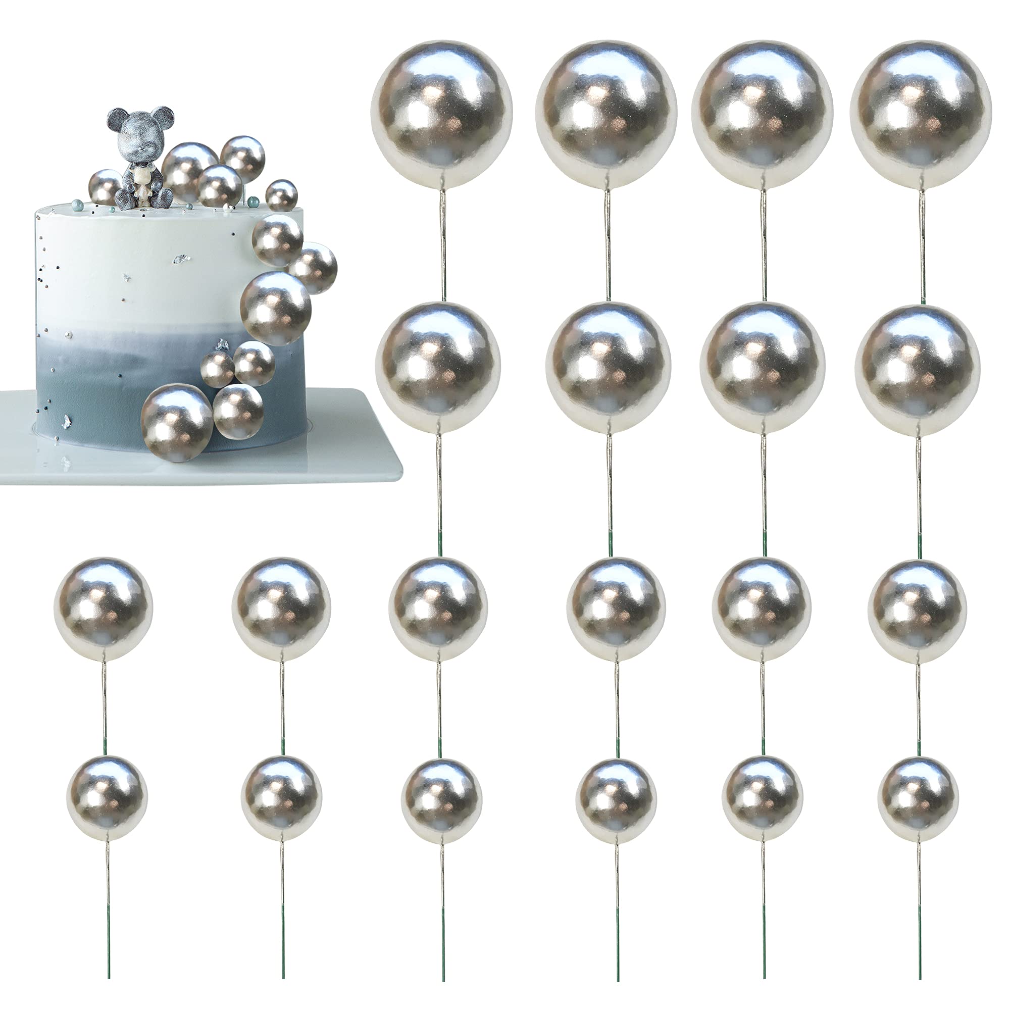 Mini Pearl Ball Cake Toppers - Foam Ball Cupcake Picks for Wedding, Birthday, Baby Shower & Anniversary Party Decorations | Baking Supplies & Cake Decoration Accessories | Perfect for DIY Desserts, Cupcakes, and Special Event Cakes