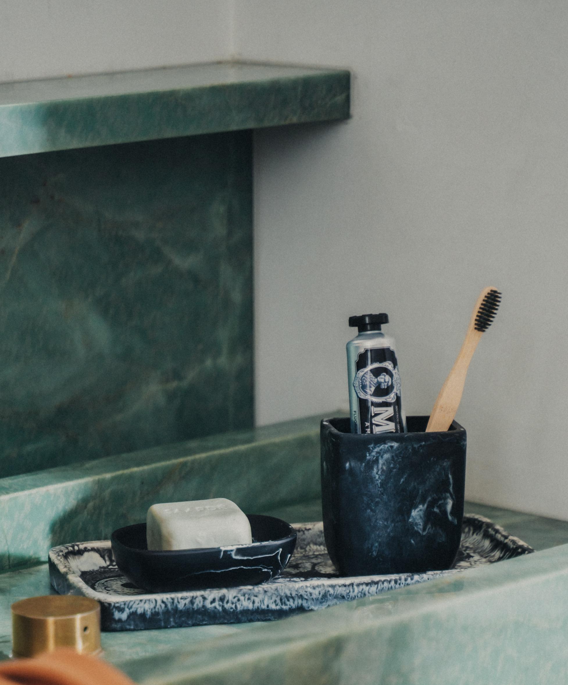 Flow Resin Bathroom Caddy Tray - Ash Black | Shower Organizer for Toiletries, Soap & Beauty Products | Perfect for Bath, Spa & Home Decor