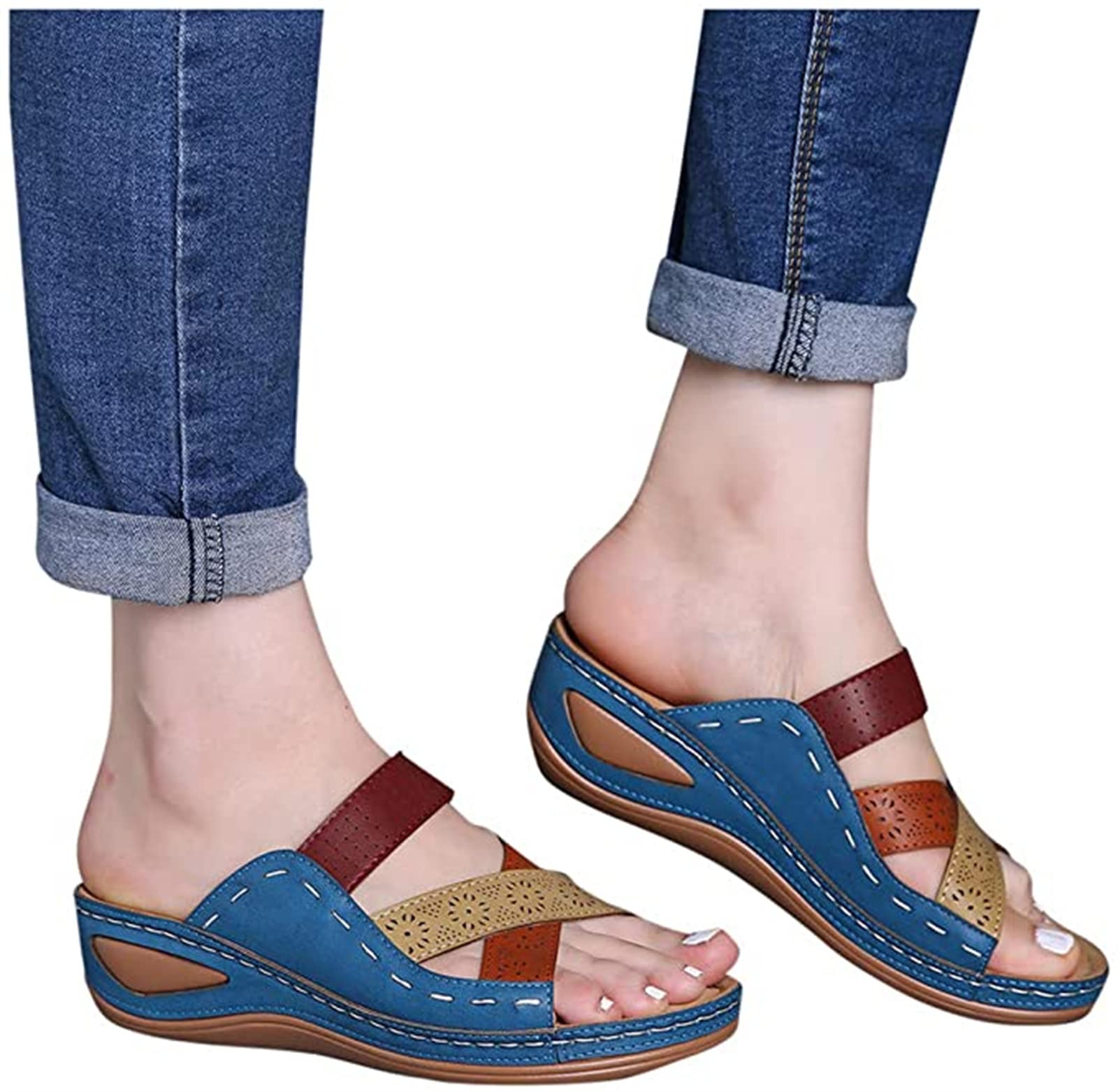Lausiuoe Women's Orthotic Sandals - Comfortable Arch Support Slides for Summer - Dressy Orthopedic Sandals for Walking, Travel & Casual Wear