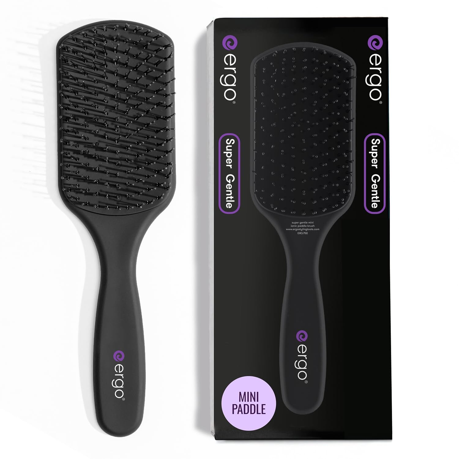 Ergo Super Gentle Mini Paddle Brush for Blow Drying - Detangling Hair Brush for Women with Thick, Thin, Curly or Wet Hair - Dual Function Hairbrush for Smooth Styling & Easy Detangling - Perfect for Home Use, Travel & Salon Styling - ERG750