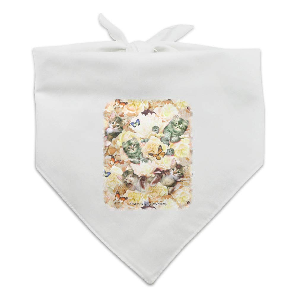 Stylish Yellow Floral Cat & Dog Bandana with Kitten and Butterfly Pattern - Perfect for Pet Photos, Walks, and Special Occasions