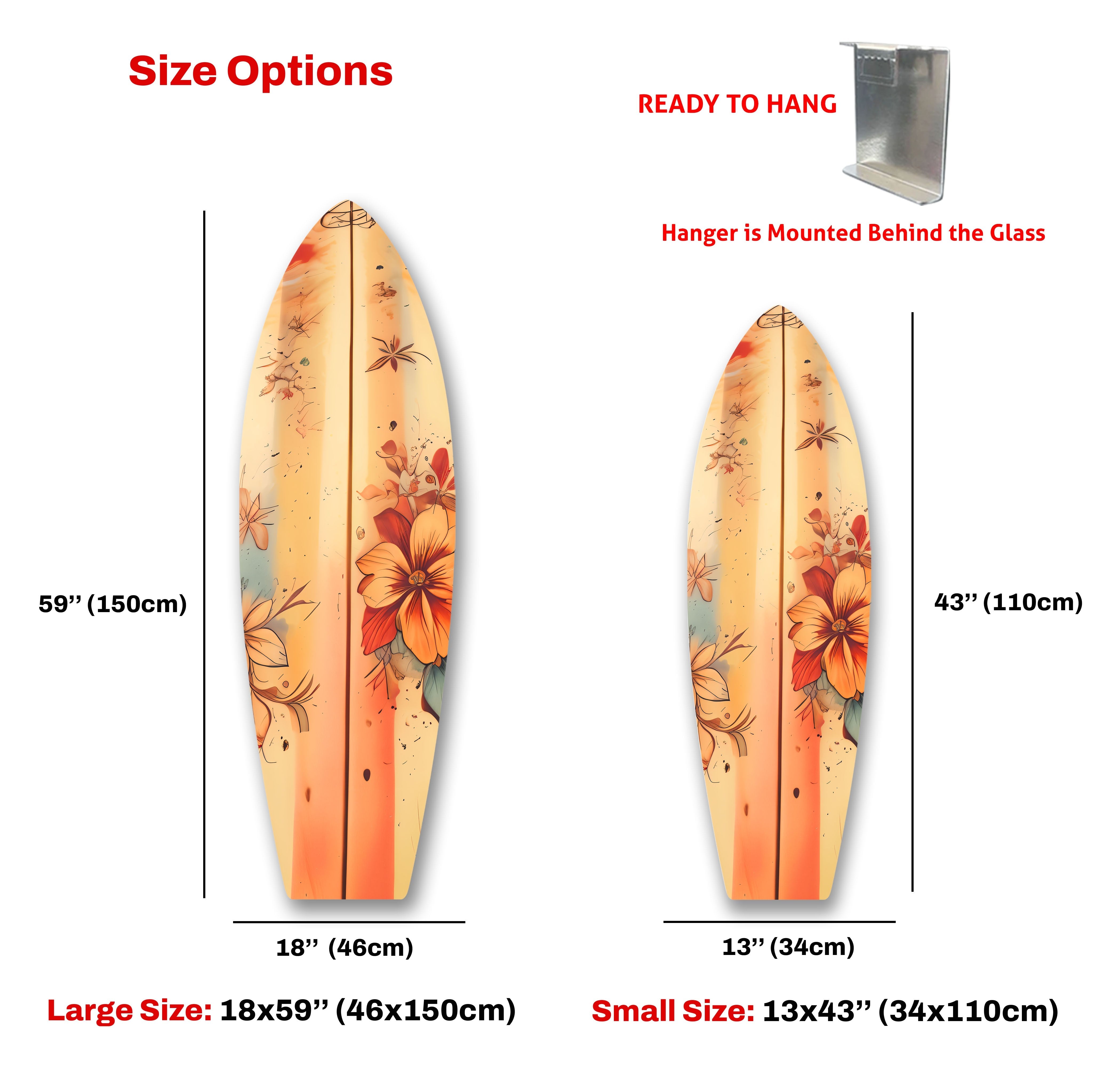 Beige Floral Surfboard Wall Art - Coastal Decor for Beach House, Living Room & Bedroom