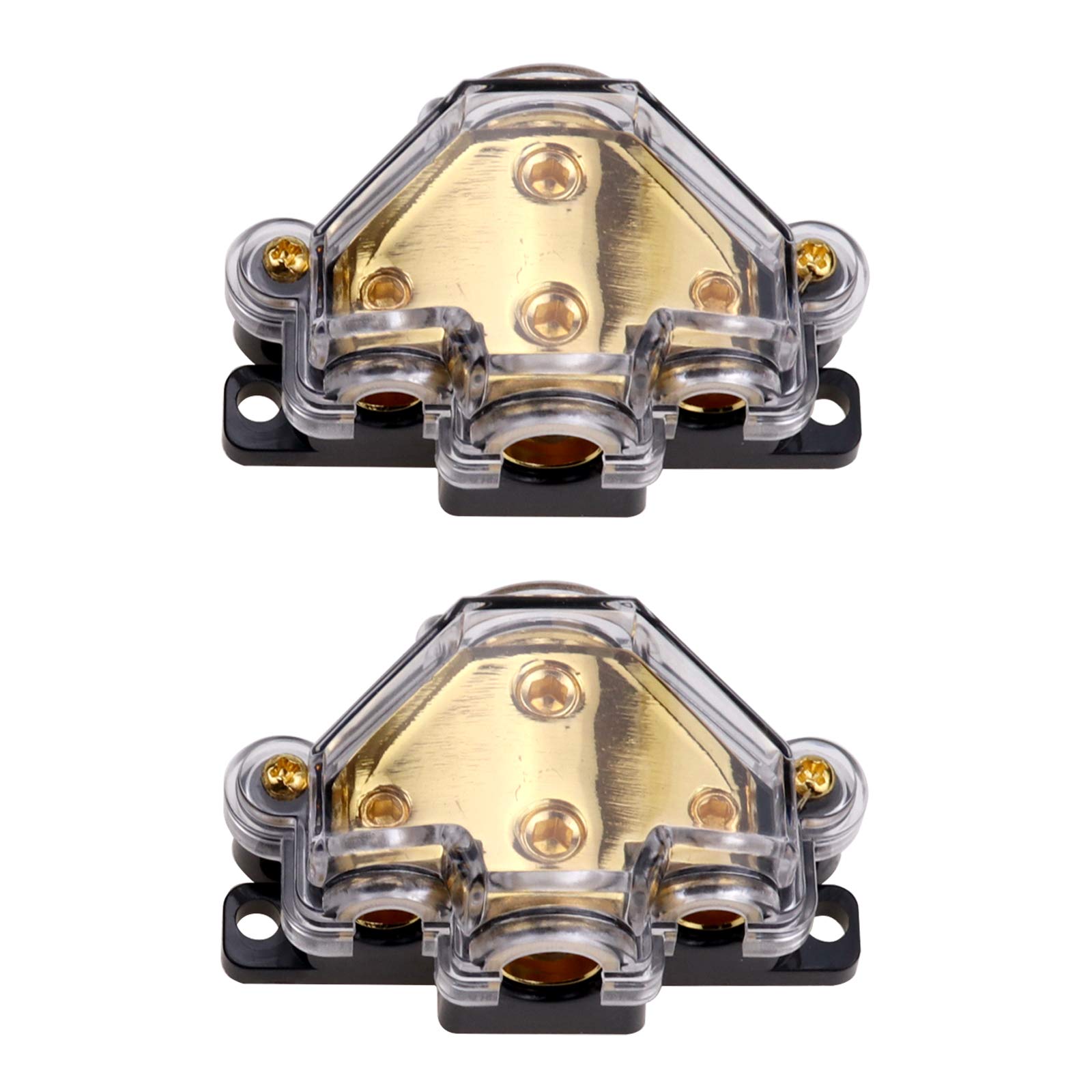 3 Way Power Distribution Block - 0/2/4 AWG Input, 4/8 AWG Output - Car Audio Stereo Amplifier Splitter Connector (1 Input 3 Output) 2 Pack - Perfect for Car Audio Systems, RV & Marine Power Distribution