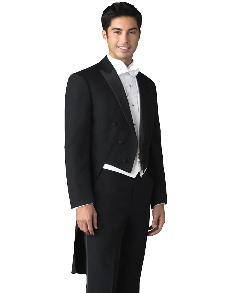 Men's Black Polyester Formal Tailcoat Tuxedo with Satin Peak Lapel | Elegant Evening Wear for Weddings, Prom & Black Tie Events