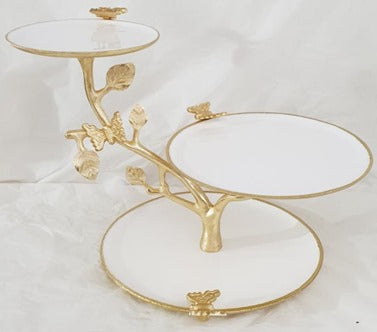 16.5x11.5x13 Inch 3-Tier Gold and White Butterfly Decorative Shelf - Perfect for Bathroom Storage, Kitchen Organization, or Bedroom Decor