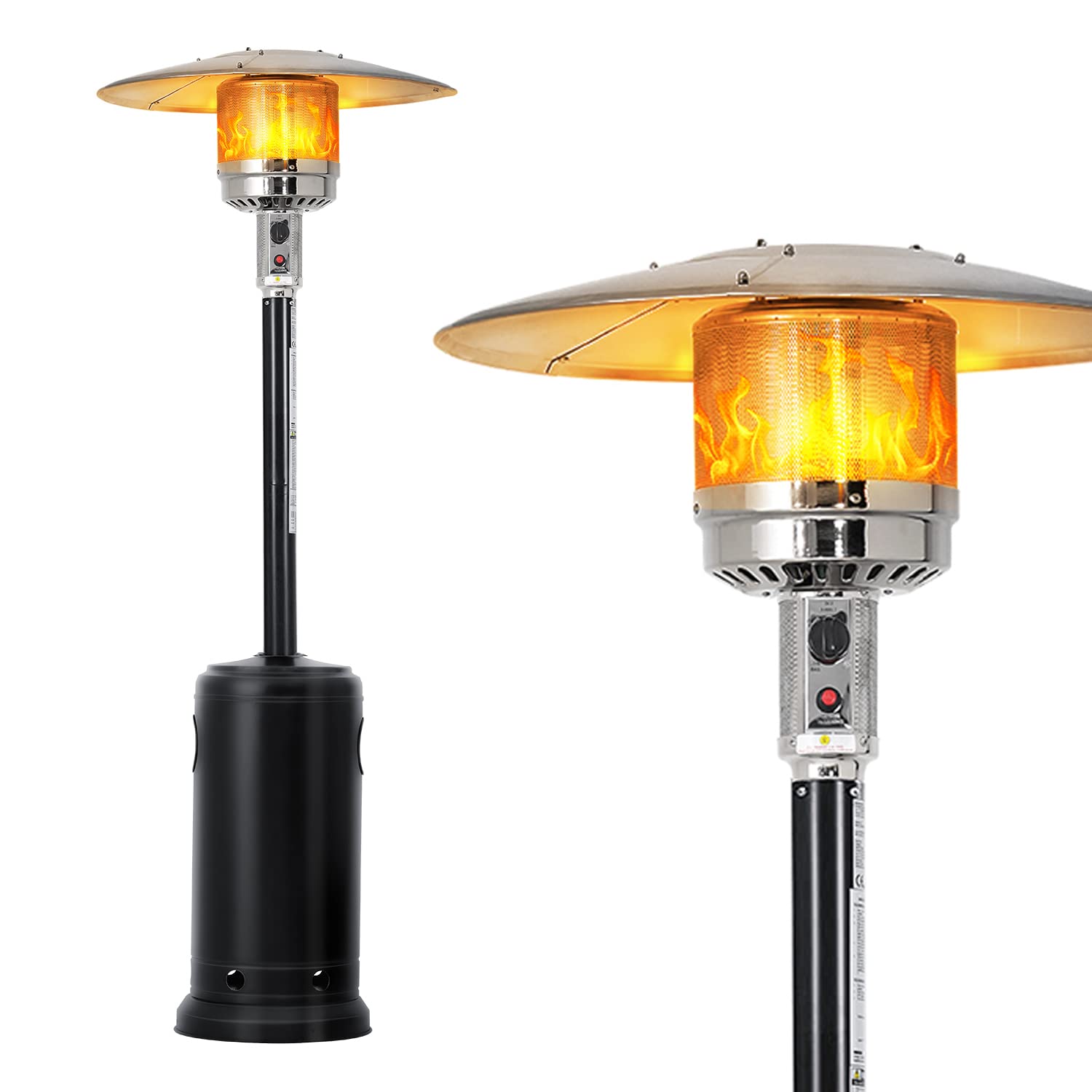 48000 BTU Stainless Steel Outdoor Propane Patio Heater with Wheels - Portable Standing Garden Heater for Backyard, Deck & Camping (Black)