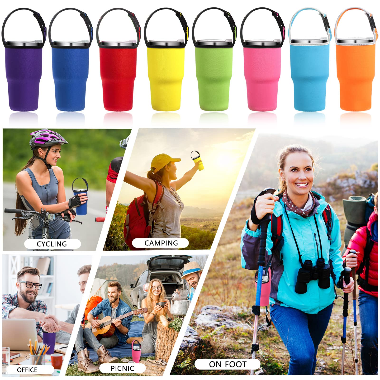 30oz Insulated Tumbler Carrier with Adjustable Shoulder Strap - Reusable Neoprene Cup Holder Pouch for Hot & Cold Drinks - Perfect for Travel, Gym, Hiking and Outdoor Activities