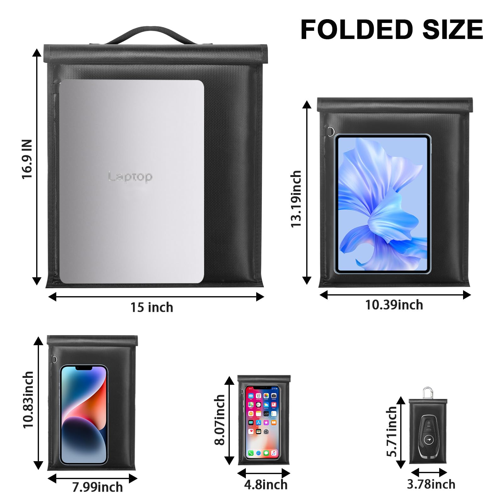5 Pack Faraday Bags for Laptops, Tablets, Phones & Car Keys - Large Faraday Cage with Handle, Fireproof & Waterproof RFID Signal Blocker EMP Protection - Anti-Tracking Security for Travel, Home & Office Use