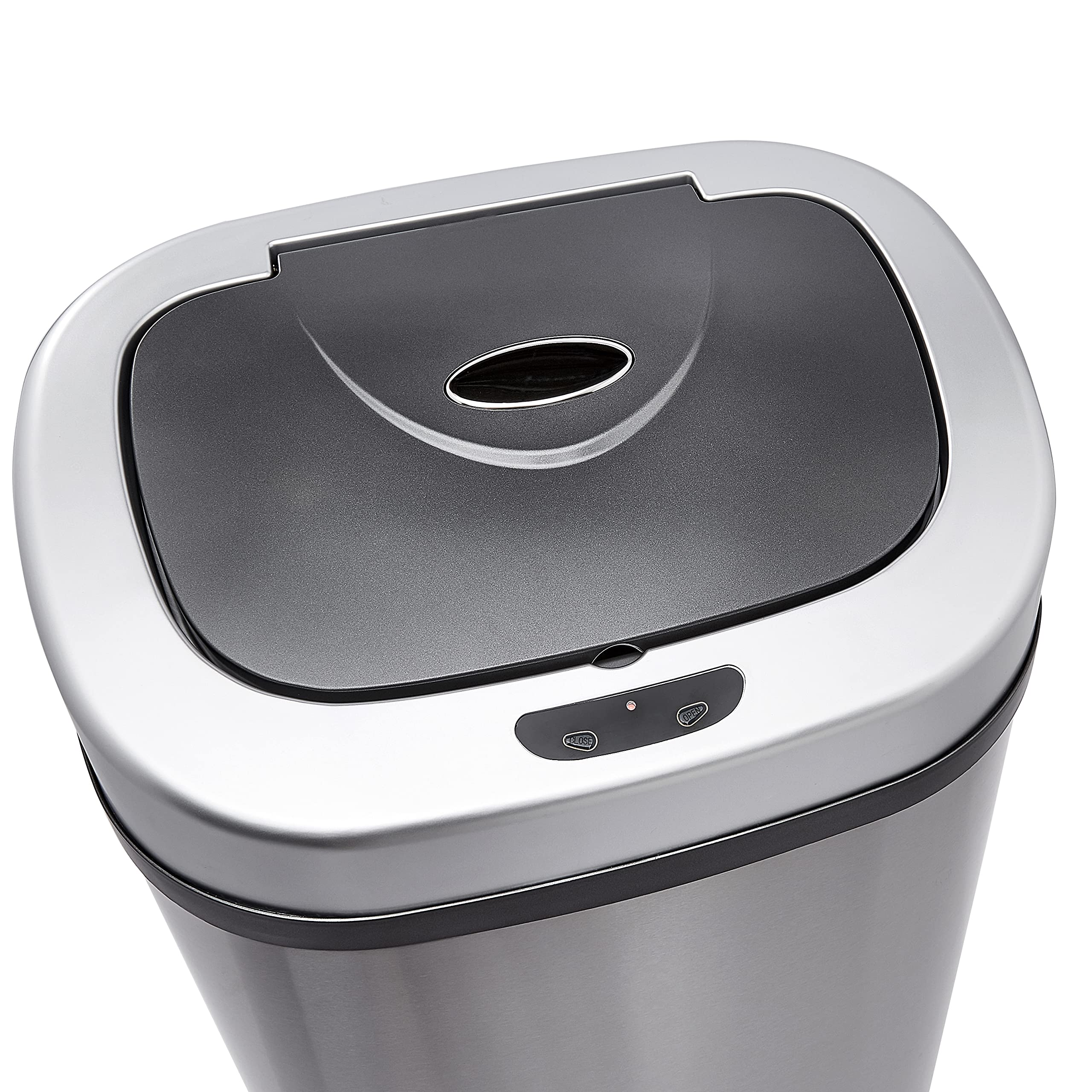 Amazon Basics Automatic Trash Can with Lid - Hands-Free Stainless Steel Sensor Garbage Bin, 80L/21.1 Gallon D-Shaped Design with 2 Compartments - Perfect for Kitchen, Office, Bathroom & Home Waste Disposal