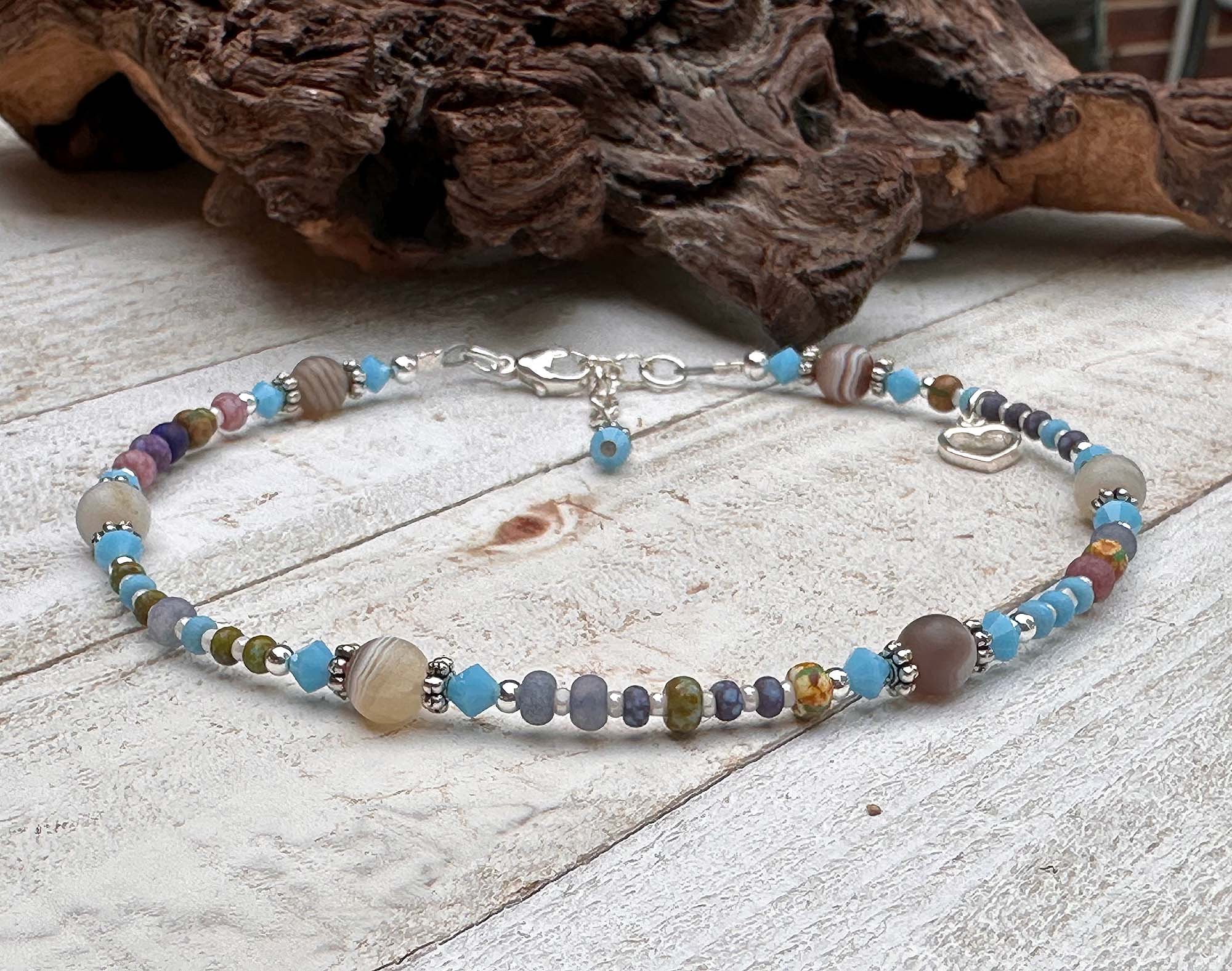 Handmade Desert Sky Blue Beaded Anklet - Adjustable Bohemian Ankle Bracelet for Women - Perfect for Beach, Festival, and Summer Outfits