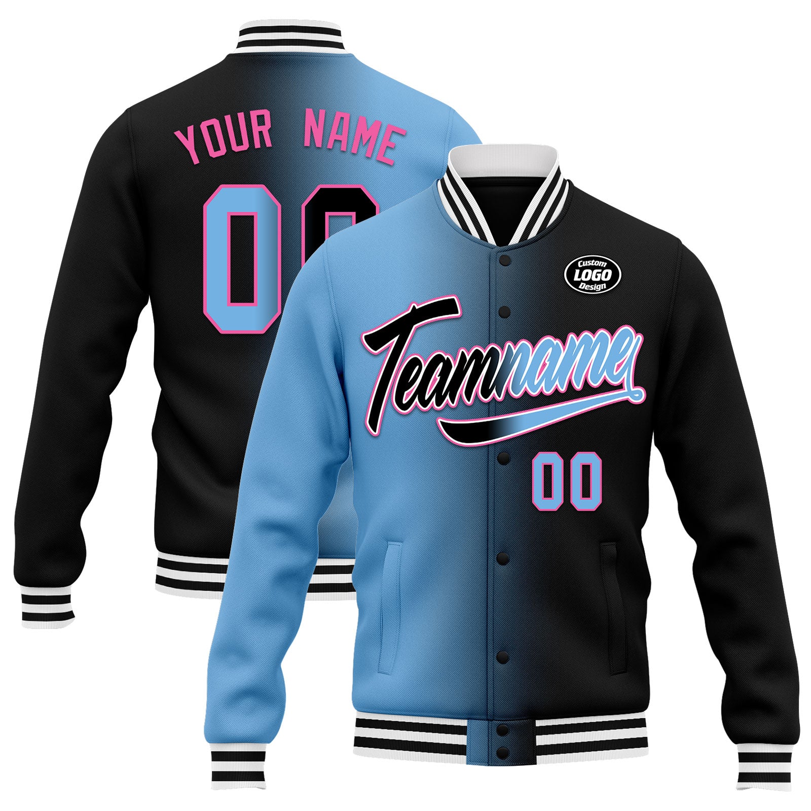Custom Gradient Fashion Bomber Jacket - Personalized Varsity Letterman Jacket with Full Snap Closure (FZ005 D028016 27) - Perfect for School Events, Sports Games & Streetwear Fashion