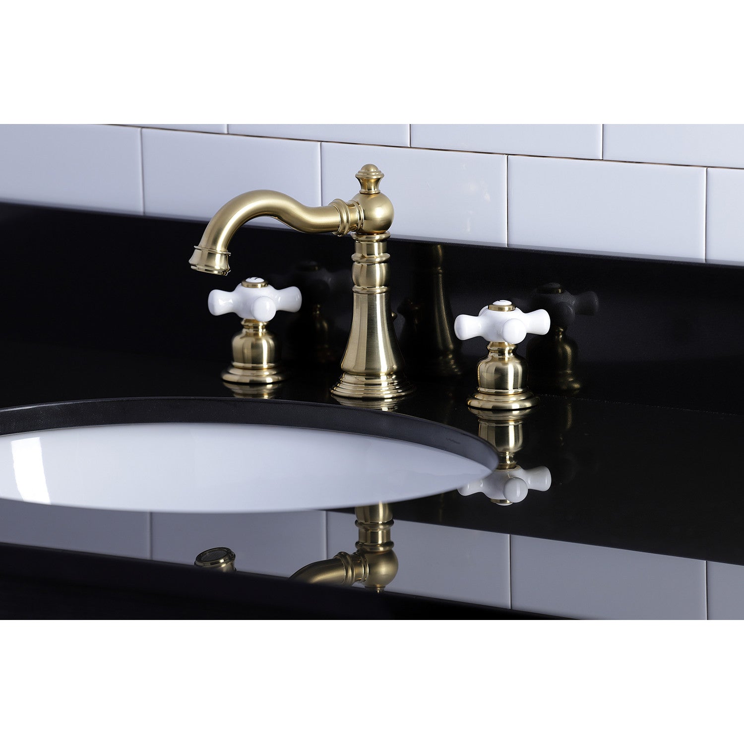 American Classic FSC1973PX Two Handle 3-Hole Widespread Bathroom Faucet with Brass Pop-Up Drain - Brushed Brass Finish for Vanity Sink - Perfect for Modern and Traditional Bathroom Decor