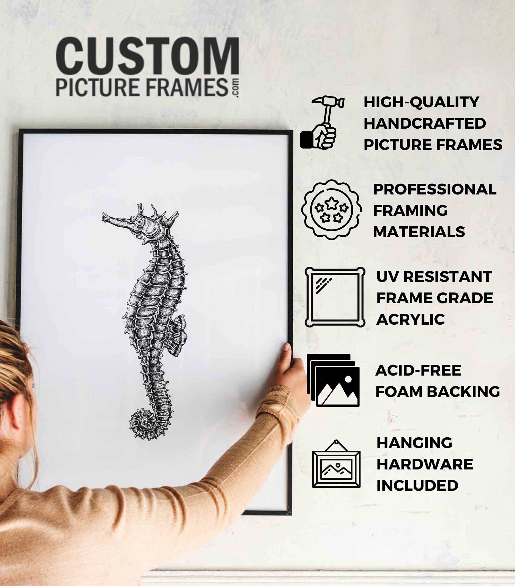 16x40 Inch Black Solid Wood Picture Frame - 1.5
