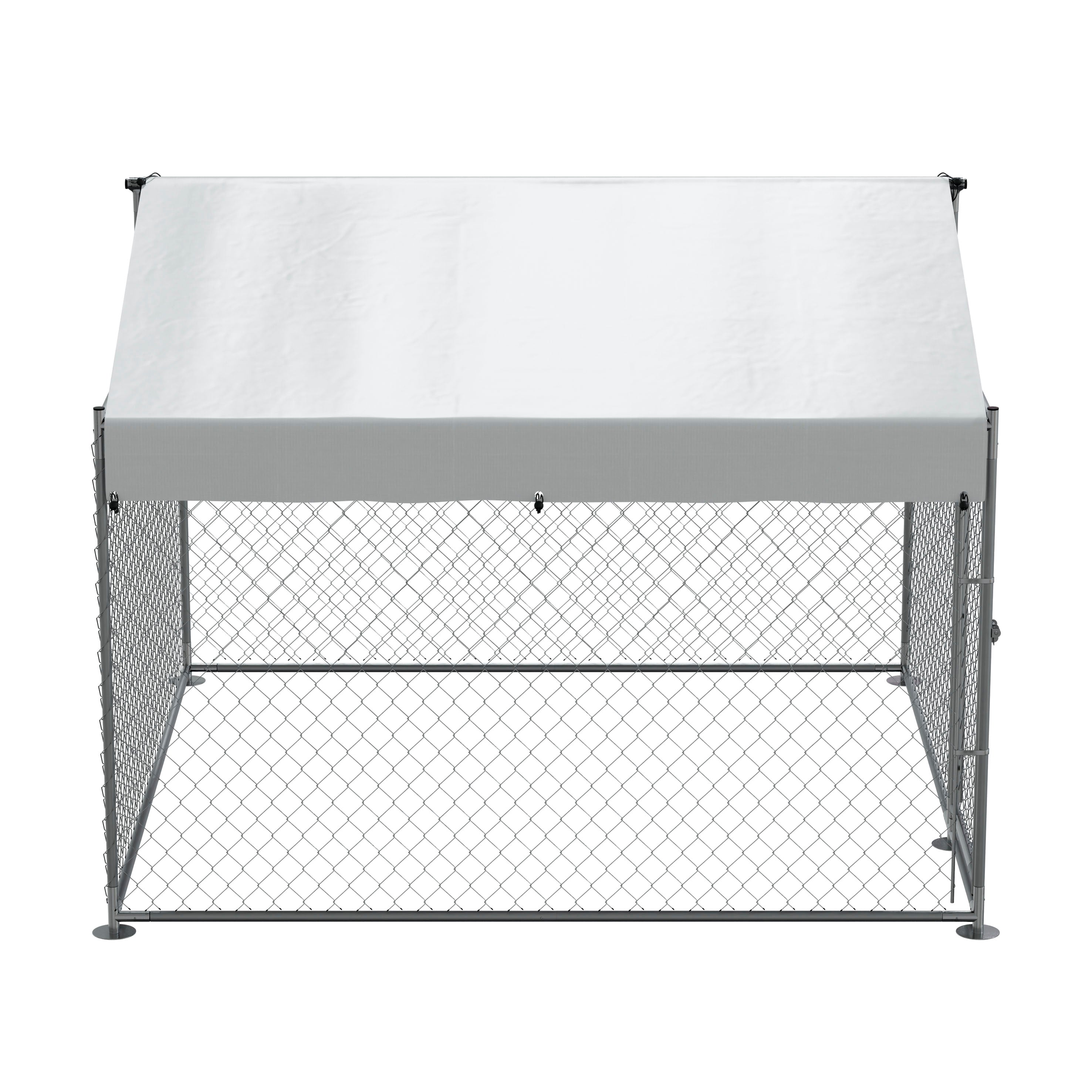 Heavy Duty Galvanized Steel Dog Kennel with Waterproof Roof Cover & Secure Chain Link Fencing - 6.5x6.5x5ft (2x2x1.5m) Outdoor Dog Cage - Perfect for Backyard, Garden, or Kennel Use - Model DG281