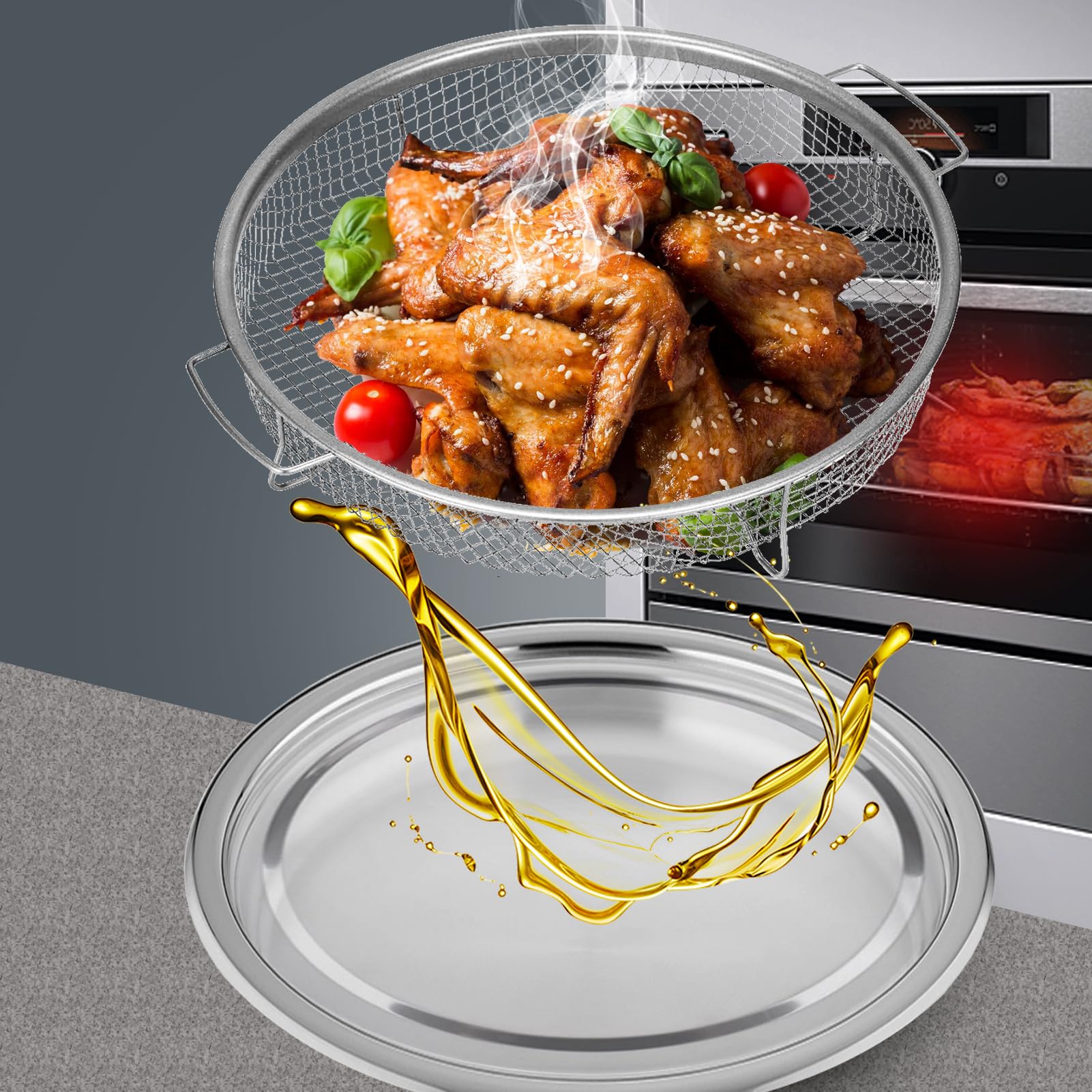 2-Piece Non-Stick Stainless Steel Air Fryer Basket Set for Oven - 12.9