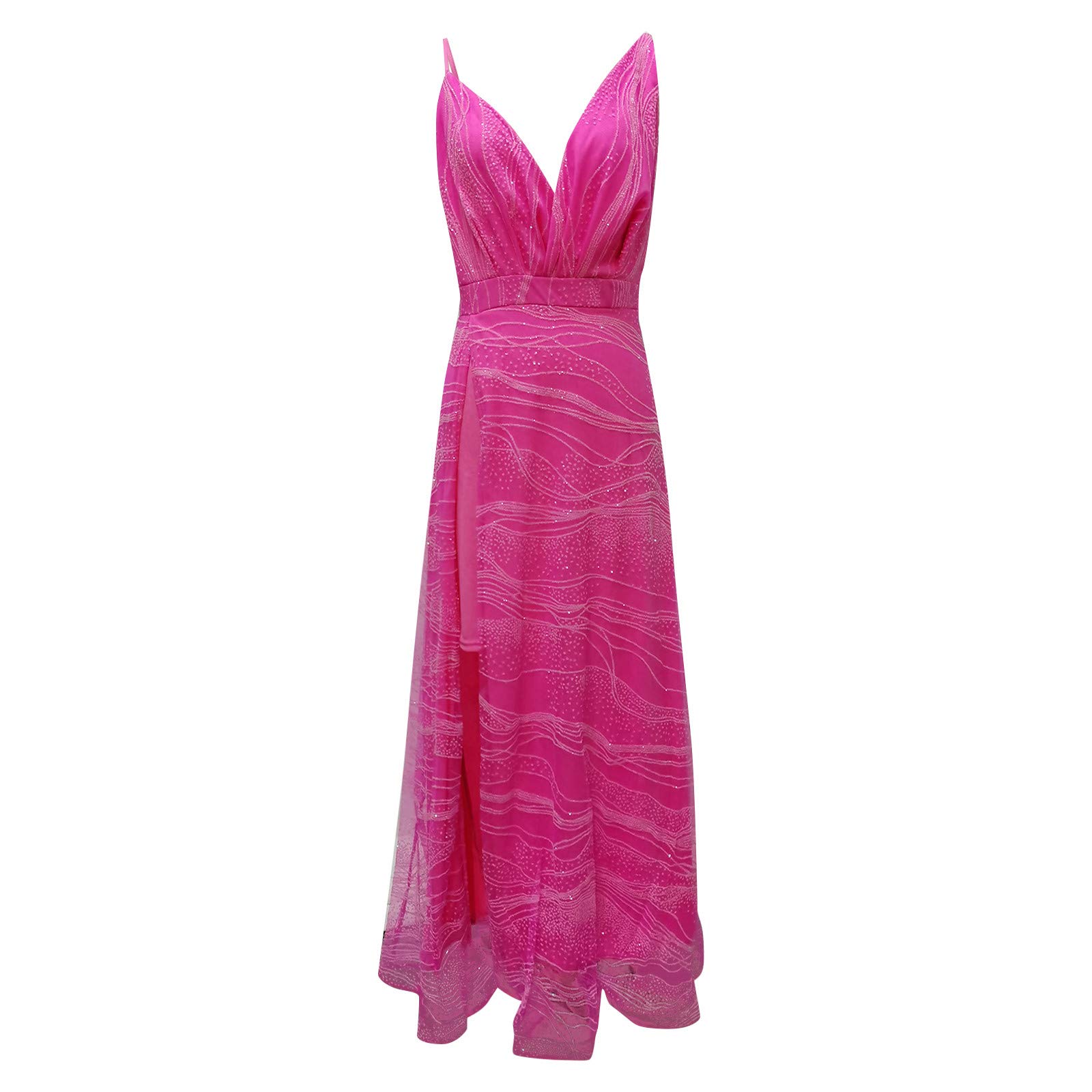 Women's Sleeveless V-Neck Patchwork Dress - Casual Sexy Plain Evening Dress in Pink (Size S) | Perfect for Parties, Dates & Summer Outings