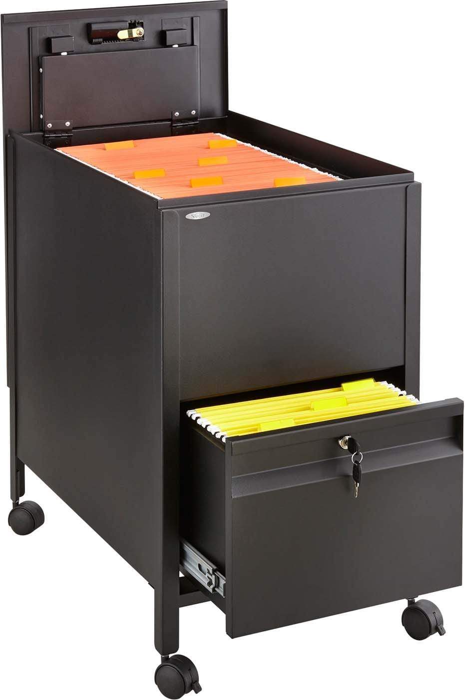 Black Locking Mobile Tub File Cabinet with Drawer - Secure Storage for Office Documents & Files - Perfect for Home Office, Workplace, and School Organization