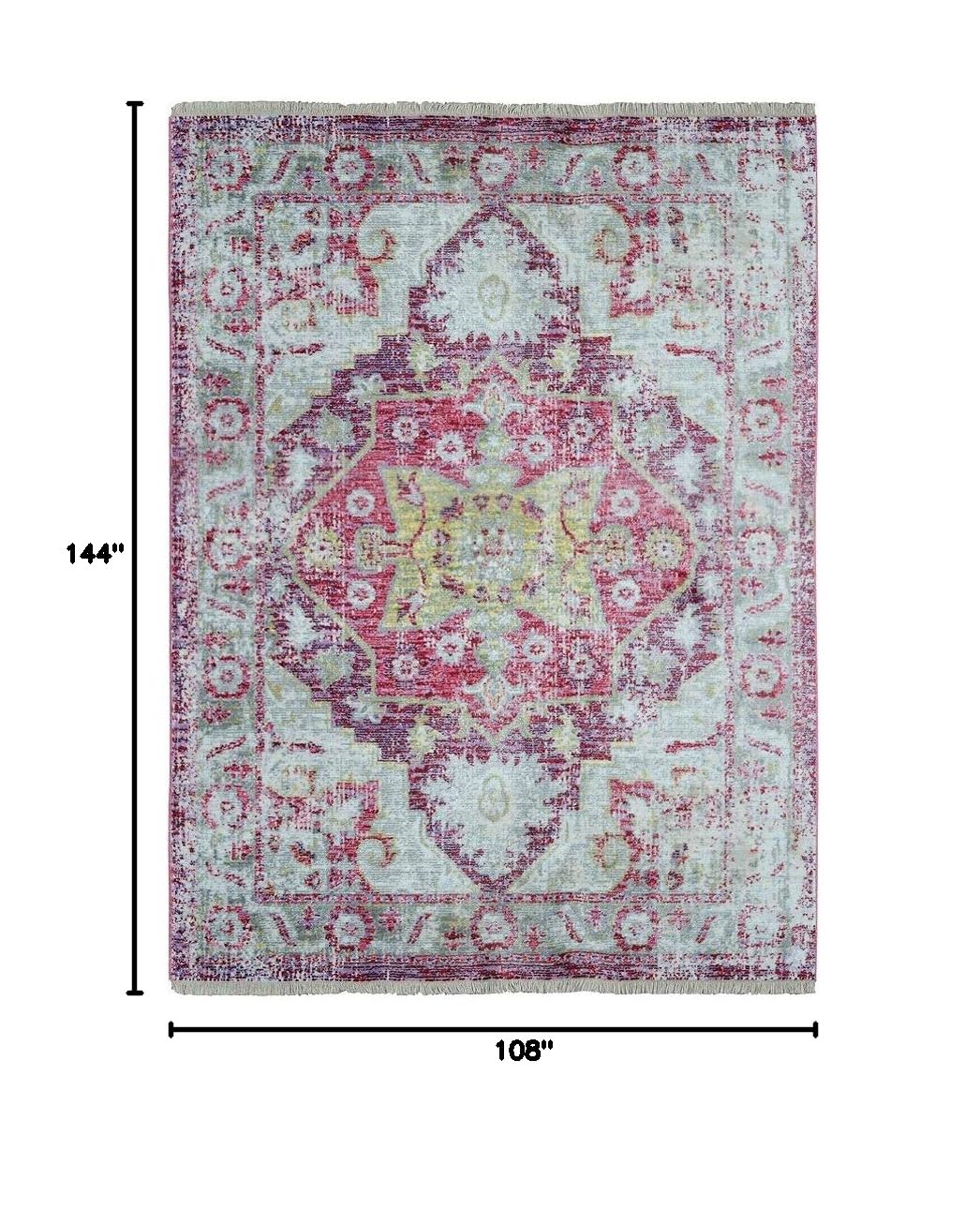 Machine Made Polyester Area Rugs 9'x12' Rectangle - Pink Oriental Traditional Design Low Pile Carpet for Living Room, Bedroom, Dining Room | Soft & Durable Home Decor (M00073)