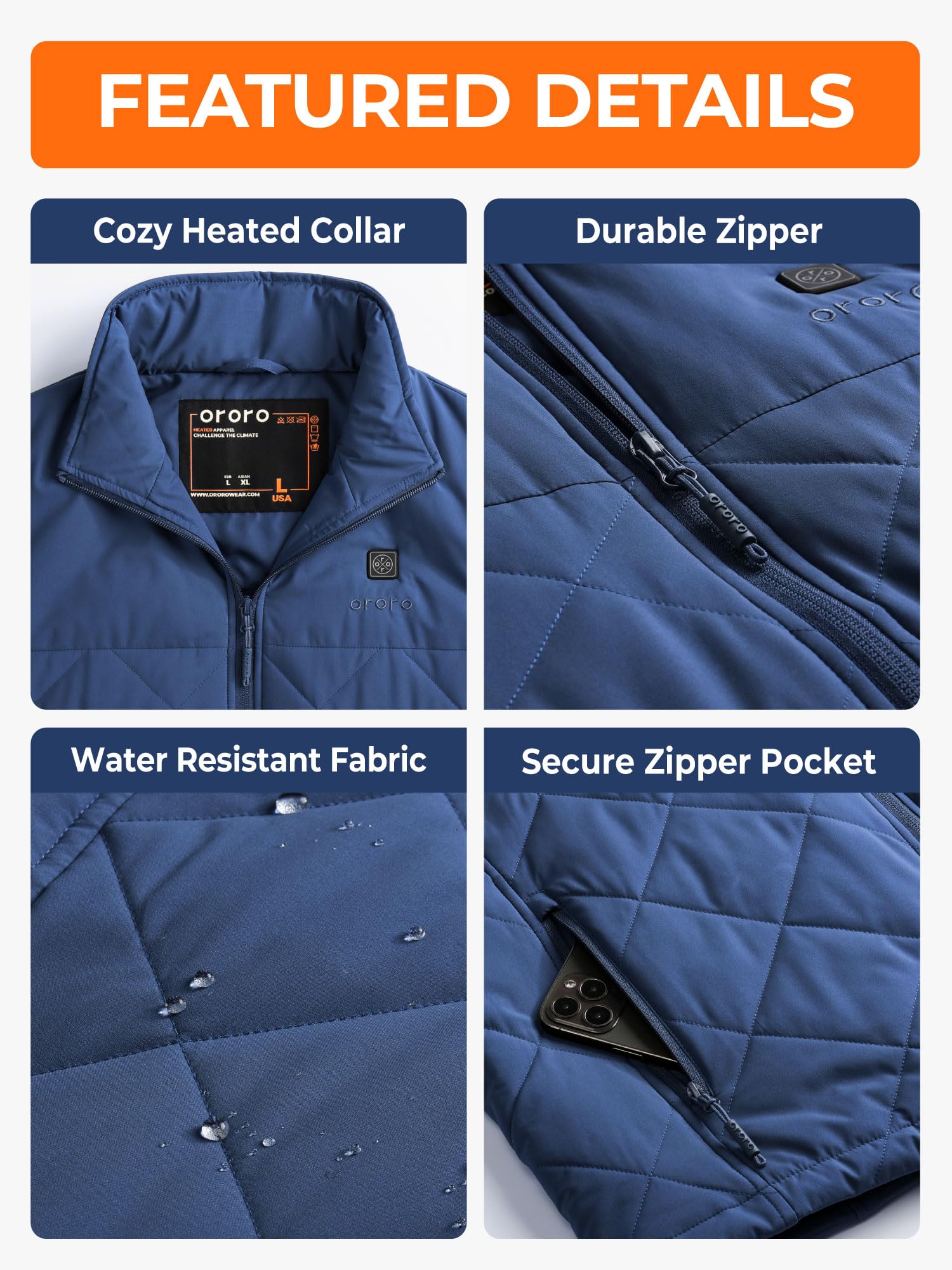 ORORO Men's Heated Quilted Vest with Rechargeable Battery Pack - Lightweight Winter Heating Jacket for Outdoor Activities, Camping & Work