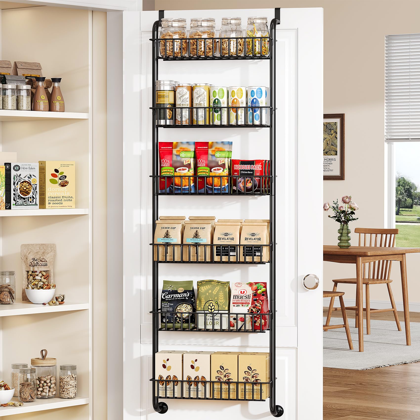6-Tier Over the Door Pantry Organizer - Metal Spice Rack & Kitchen Storage Solution for Pantry Door Organization | Perfect for Small Spaces & Apartment Living