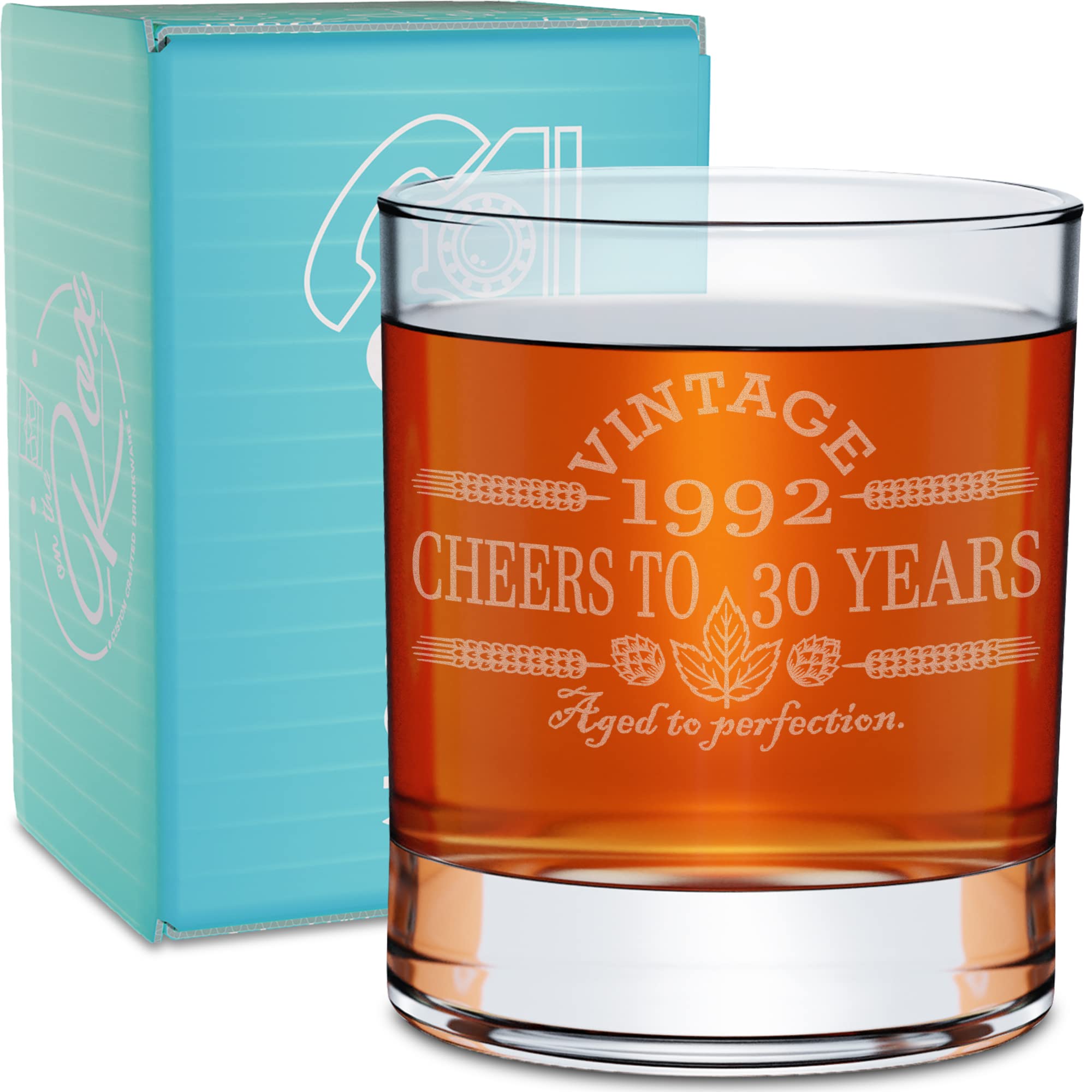 Personalized 30th Birthday Gifts for Men - 11 oz Engraved Bourbon Glass with Vintage 1992 Design - Unique Dirty Thirty Gifts for Him - Perfect for 30th Birthday Party Decorations & Presents - Great for Whiskey Lovers & Home Bar Accessories