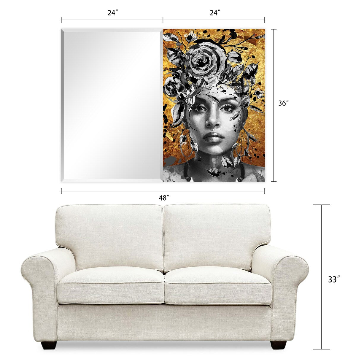 Be Yourself Rectangular Beveled Mirror - 48x36 Inch Free Floating Printed Tempered Glass Wall Mirror for Living Room, Bedroom & Bathroom Decor